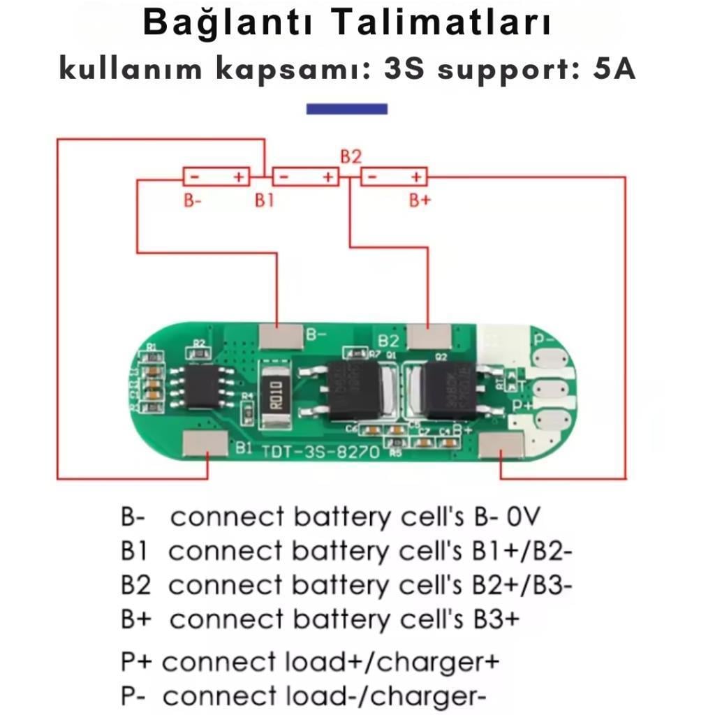 TDT 3S 5A BSM Li-ion Batarya Koruma Devresi 18650