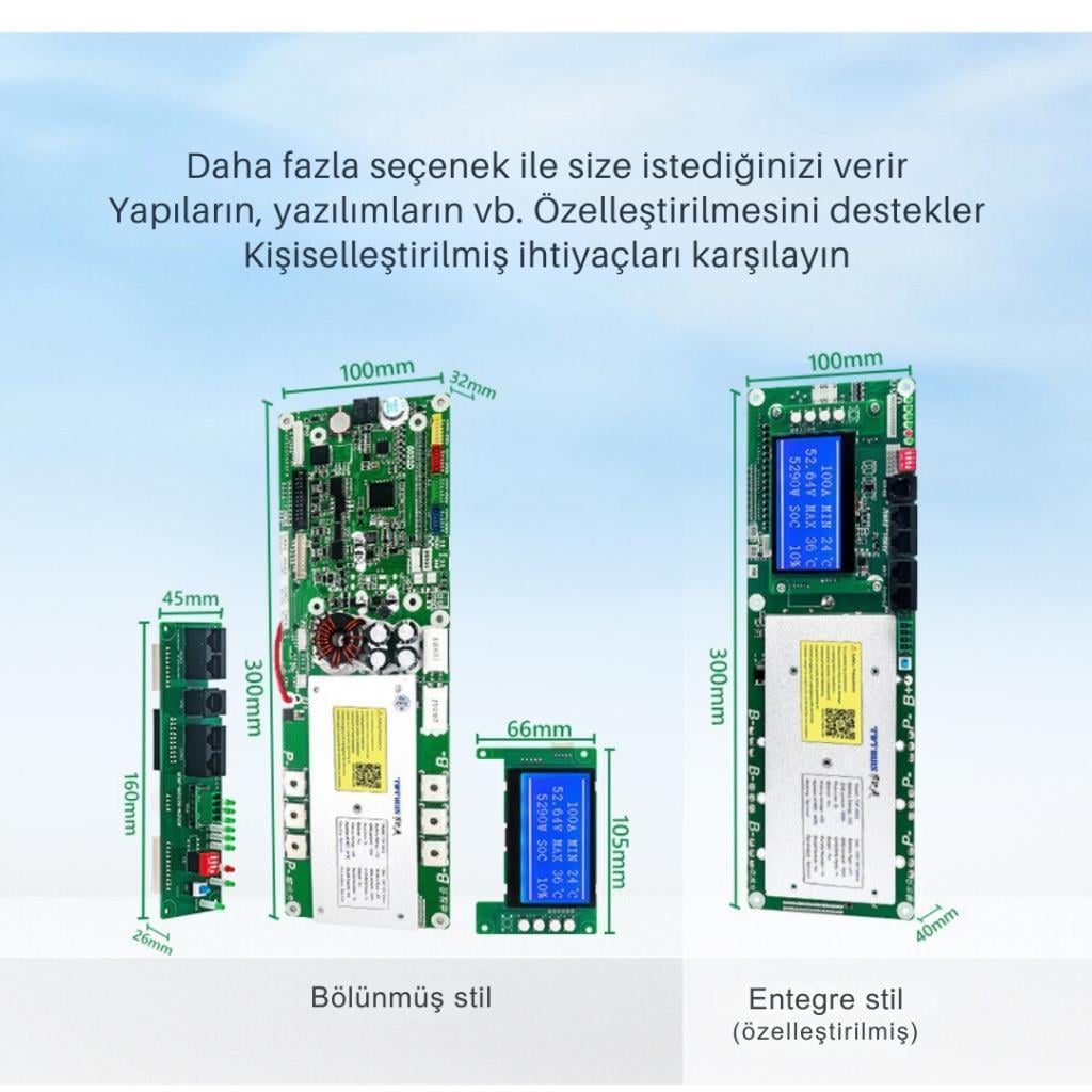 TDT BMS LCD Ekranlı Smart 13S-16S 48V 100A LiFePO4 ESS