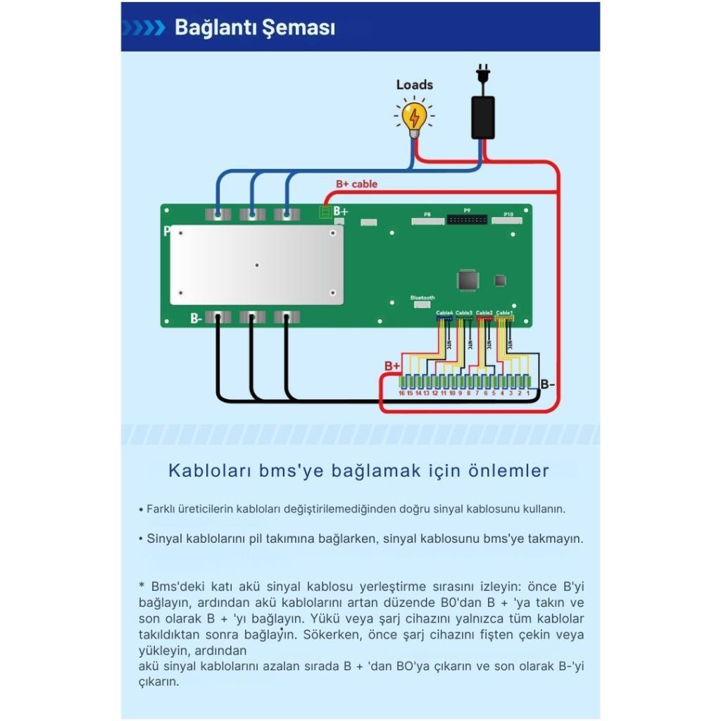 TDT Dokunmatik Ekranlı Smart 13S-16S 48V 100A BMS LiFePO4 ESS 