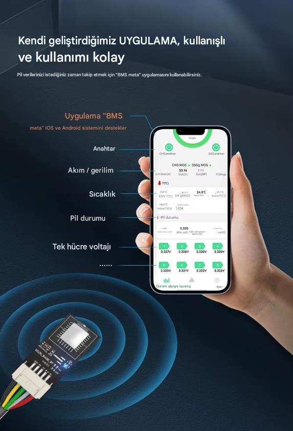 TDT LiFePO4 Smart 8S 12V 50A Bluetooth Modüllü