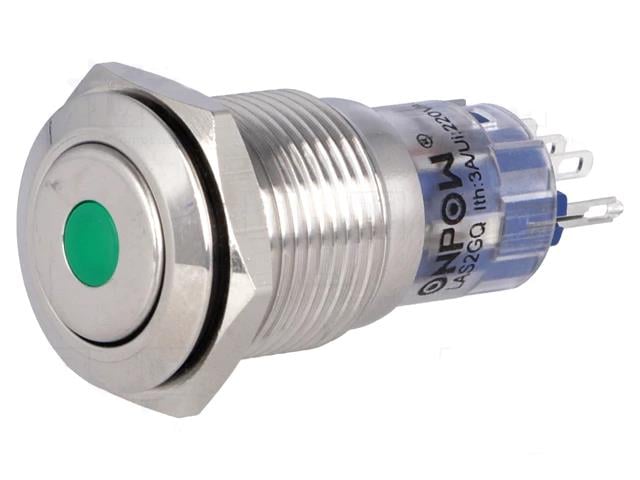 16mm Metal NOKTA LED'li Kalıcı Buton IP67 Düz LAS2-GQF-11ZD