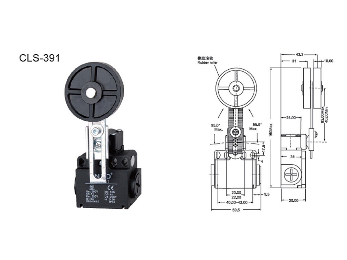 CNTD CLS-391 Geniş Gövde Açısal Ayarlı Kol 50mm Kauçuk Makaralı Limit Switch