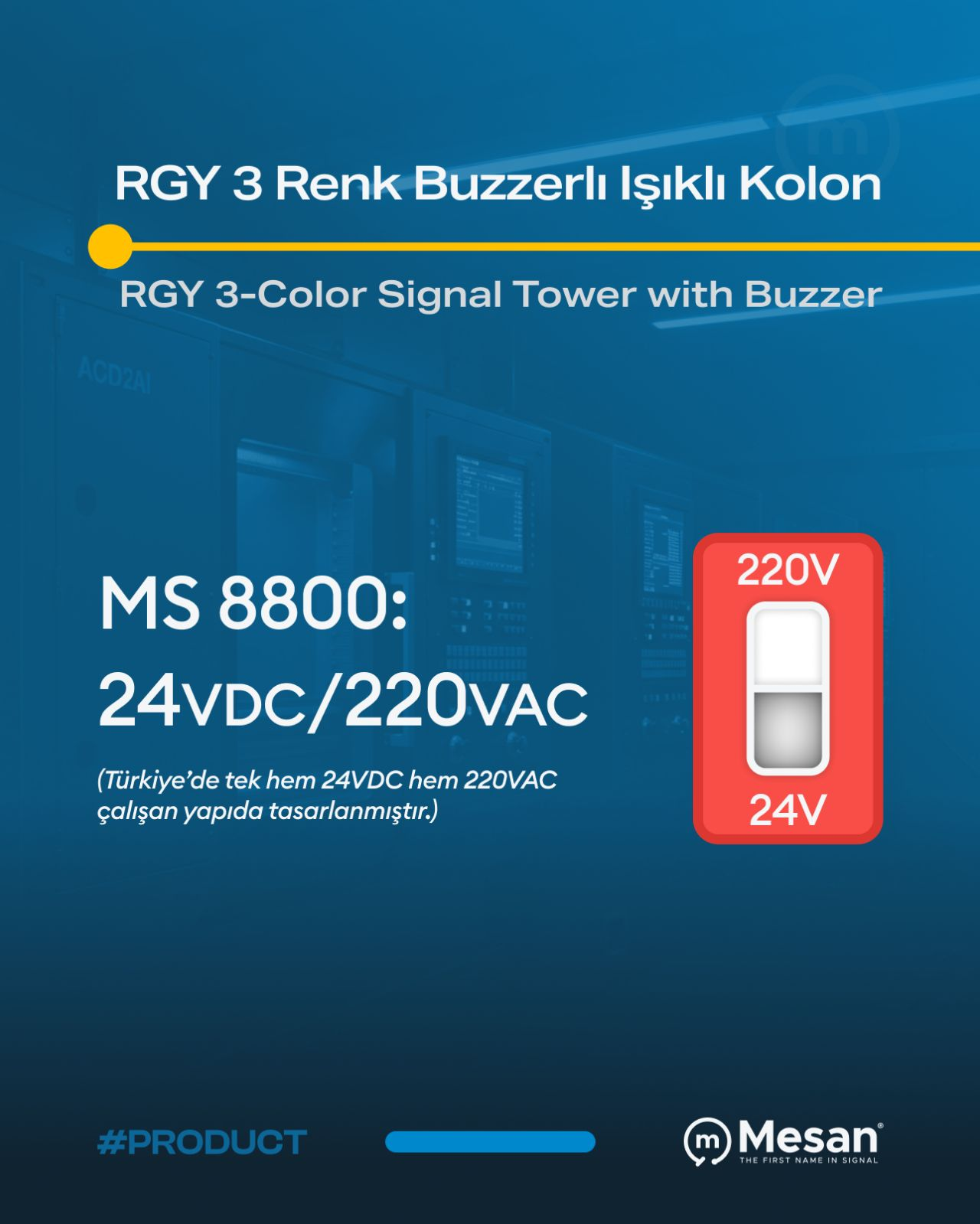 MESAN MS 8800 Ø50 RGY 3 Renk Buzzerlı Işıklı Kolon
