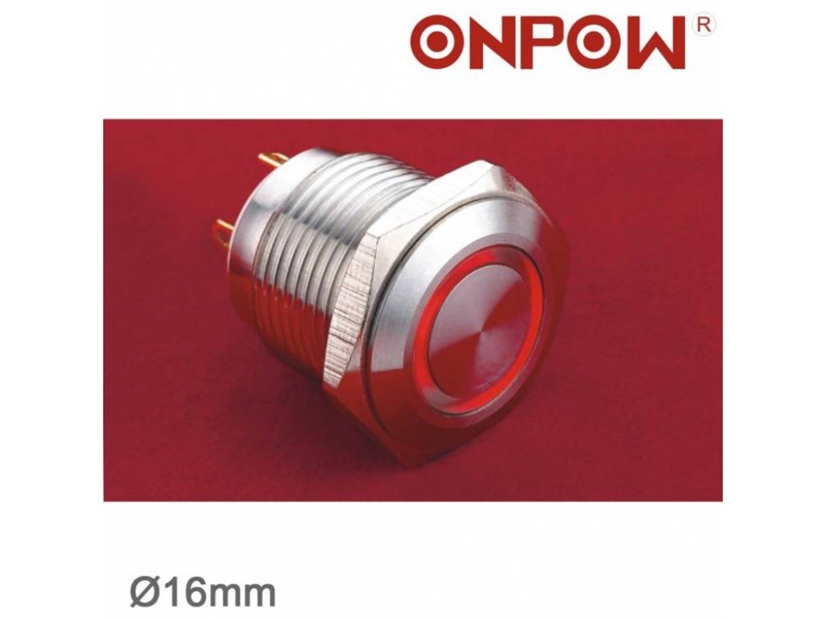 Onpow Yuvarlak 16MM Halka Ledli Yaylı Buton GQ16F-10E