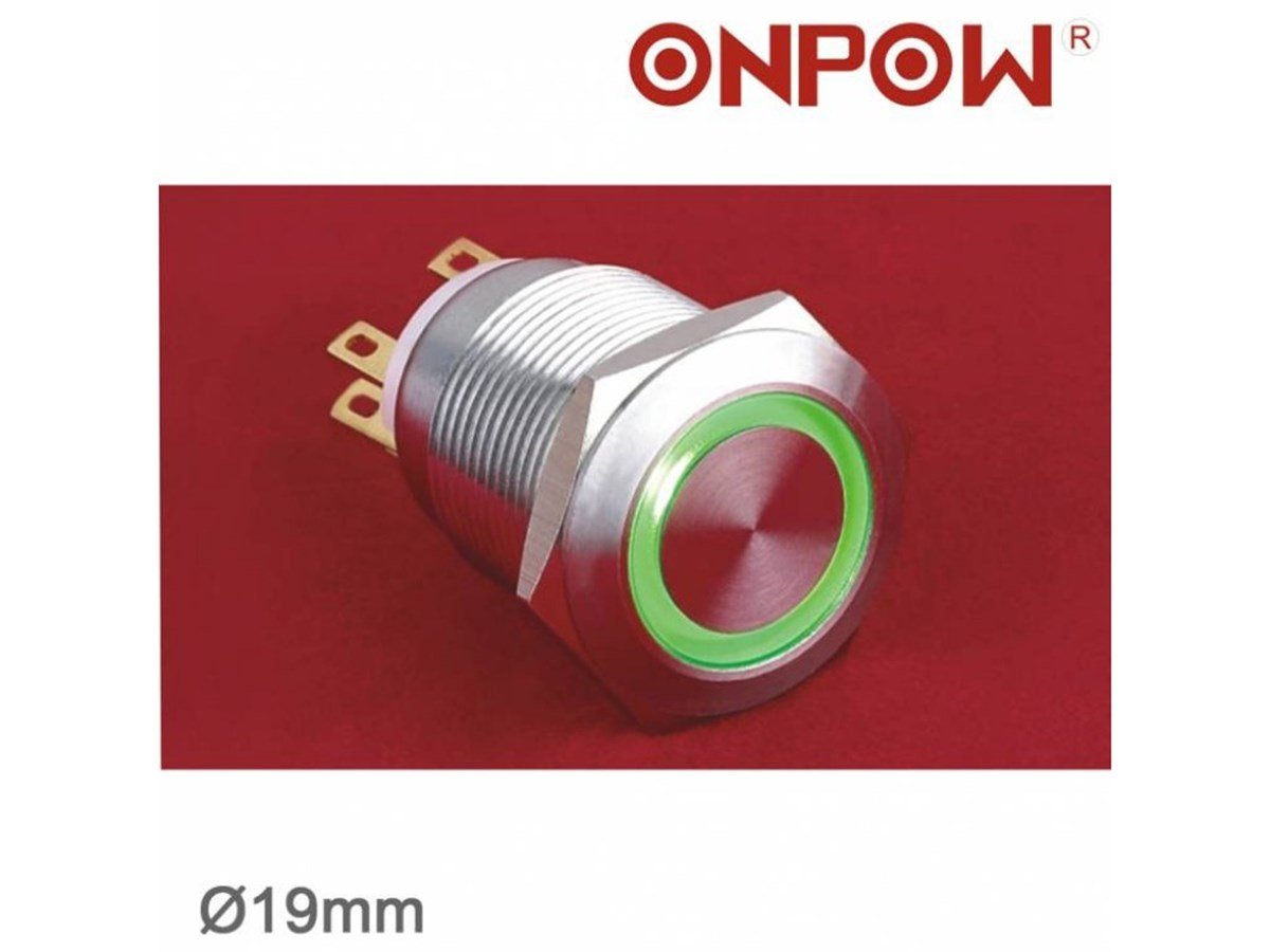 Onpow Yuvarlak 19mm Halka Ledli Metal Buton LAS1-GQ-11E Yaylı