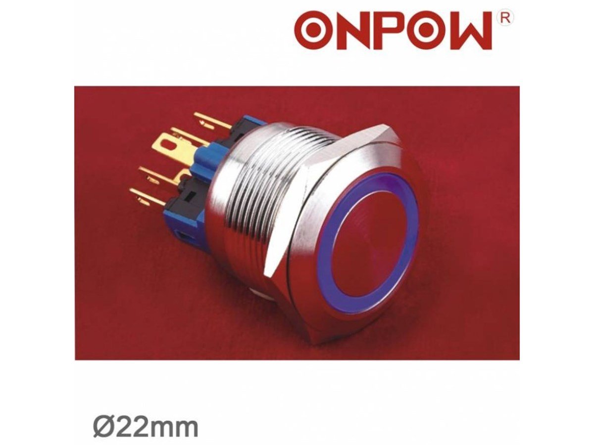 Onpow Yuvarlak 22mm Halka Ledli Metal Buton Kalıcılı GQ22-11ZE