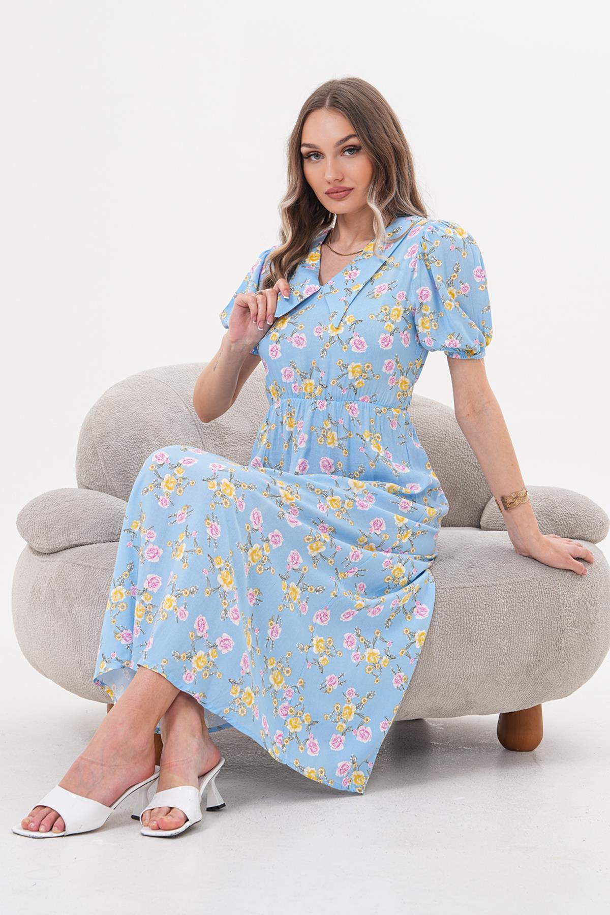 Elbise Bebe Yaka Beli Lastikli Elbise