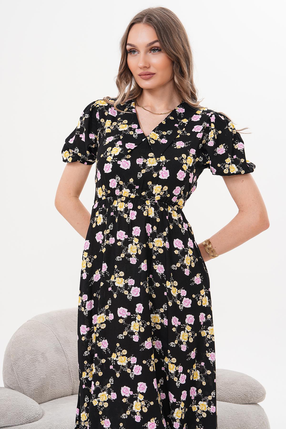 Elbise Bebe Yaka Beli Lastikli Elbise