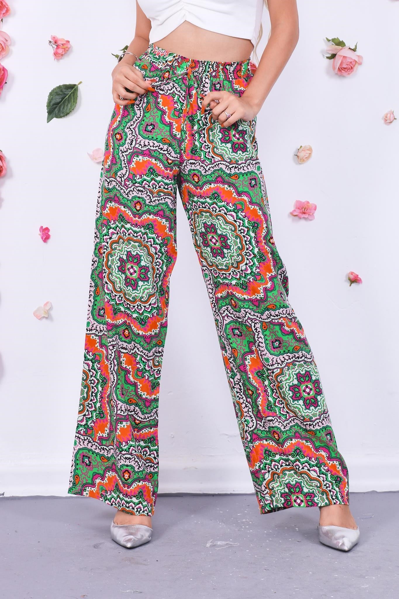Pantolon Beli Lastikli Desenli Pantolon