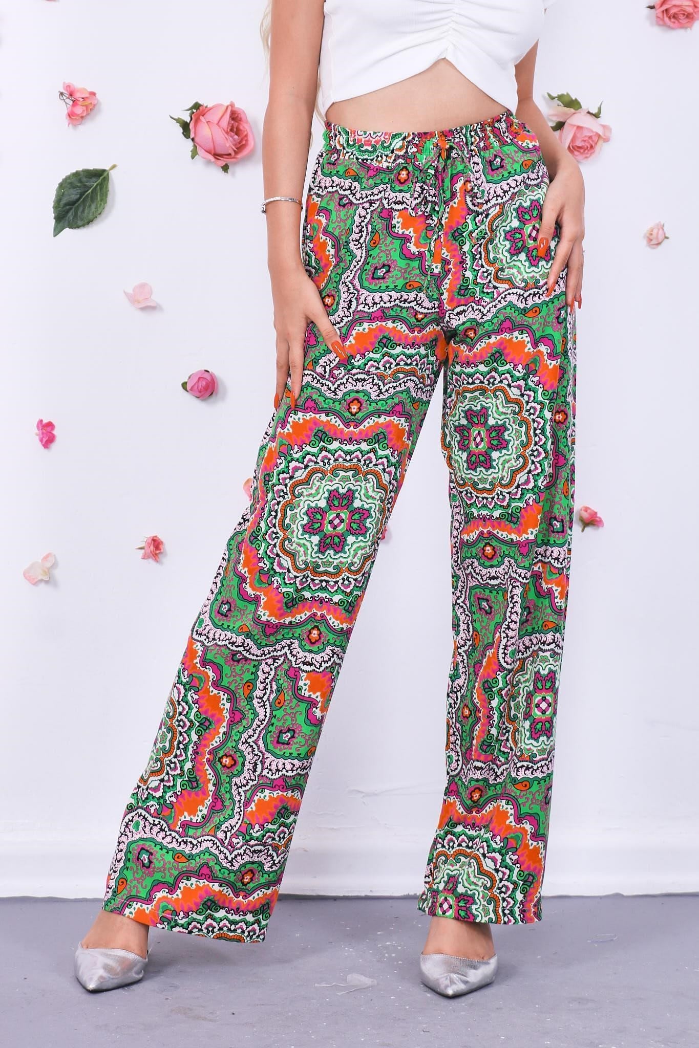 Pantolon Beli Lastikli Desenli Pantolon