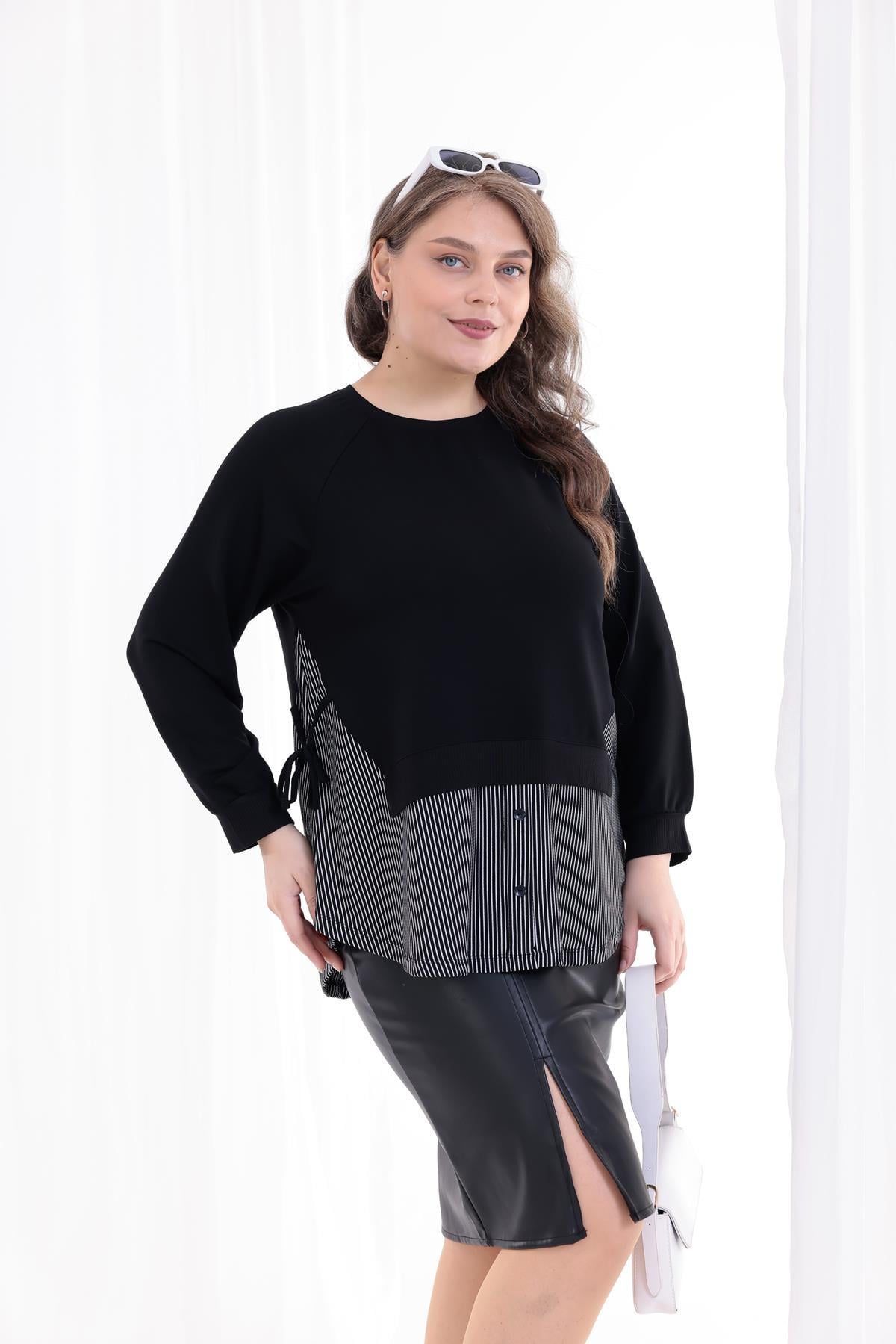 Uzun Kol Bluz Büyük Beden Bağcık Detaylı Sweatshirt