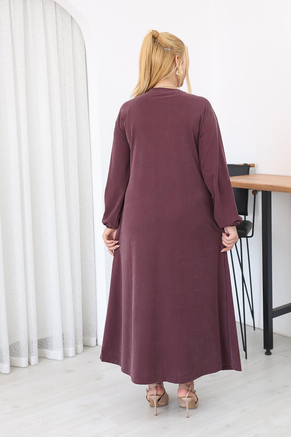 Elbise Büyük Beden Bağlama Detaylı Tencel Modal Kumaş Elbise