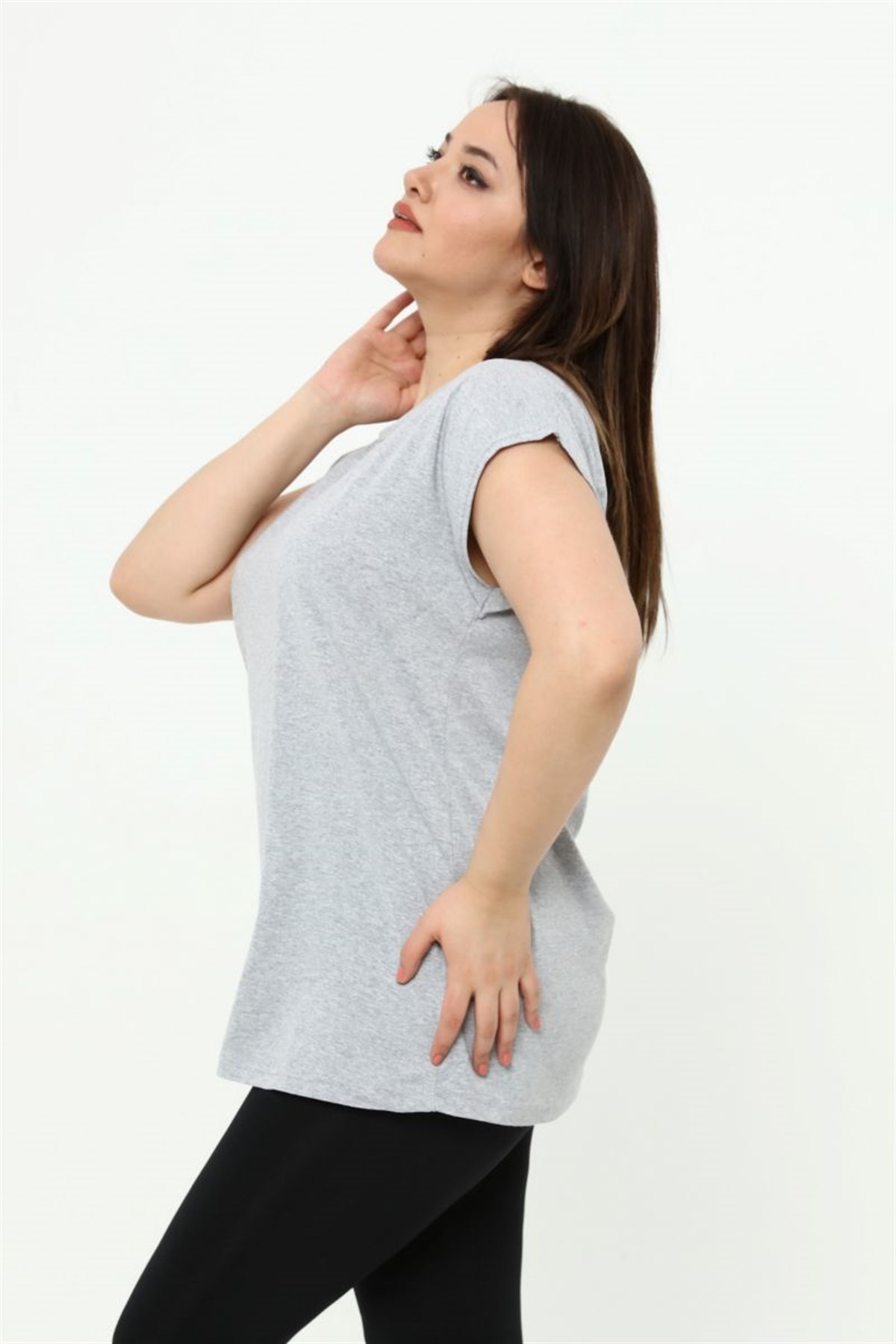 Tshirt Büyük Beden Basic Yarasa Kol T-Shirt Gri