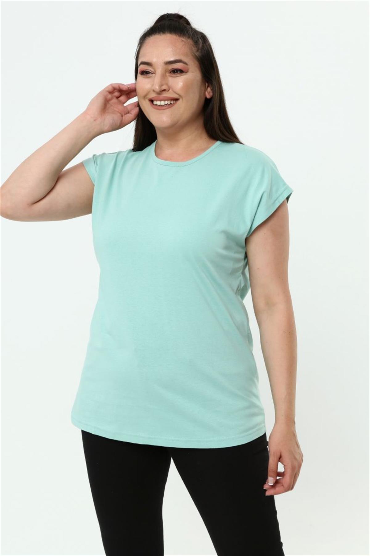 Tshirt Büyük Beden Basic Yarasa Kol T-Shirt Mint Yeşili