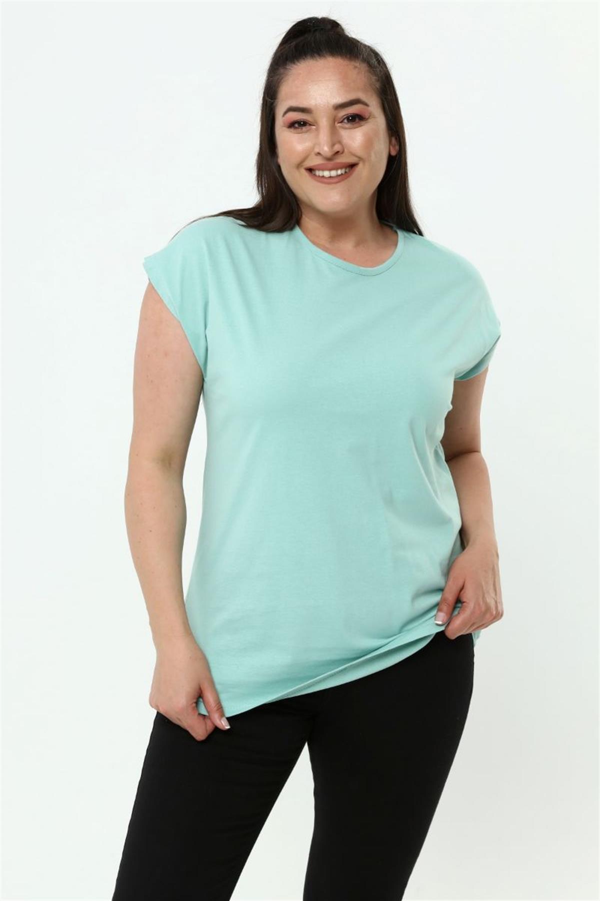 Tshirt Büyük Beden Basic Yarasa Kol T-Shirt Mint Yeşili