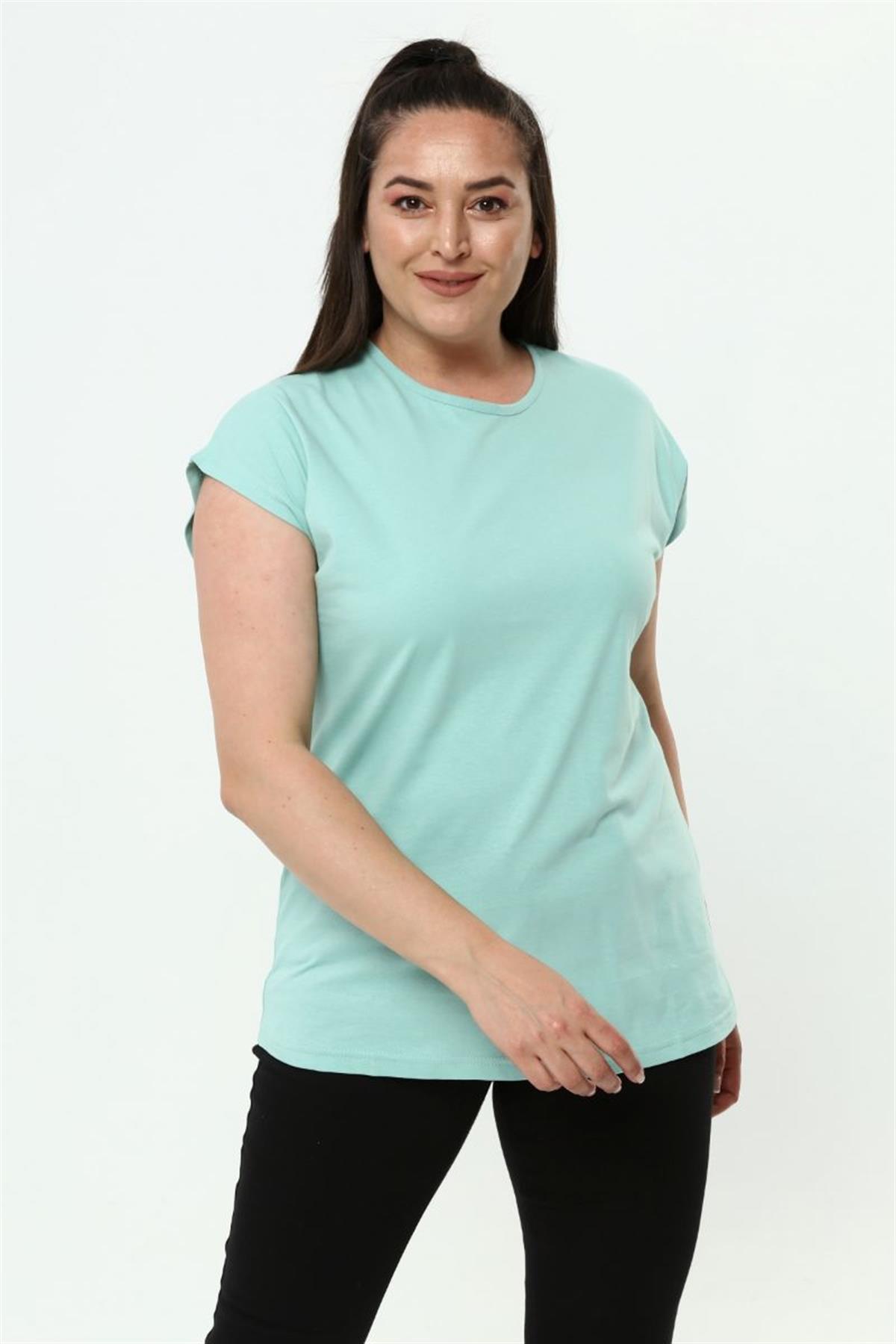 Tshirt Büyük Beden Basic Yarasa Kol T-Shirt Mint Yeşili