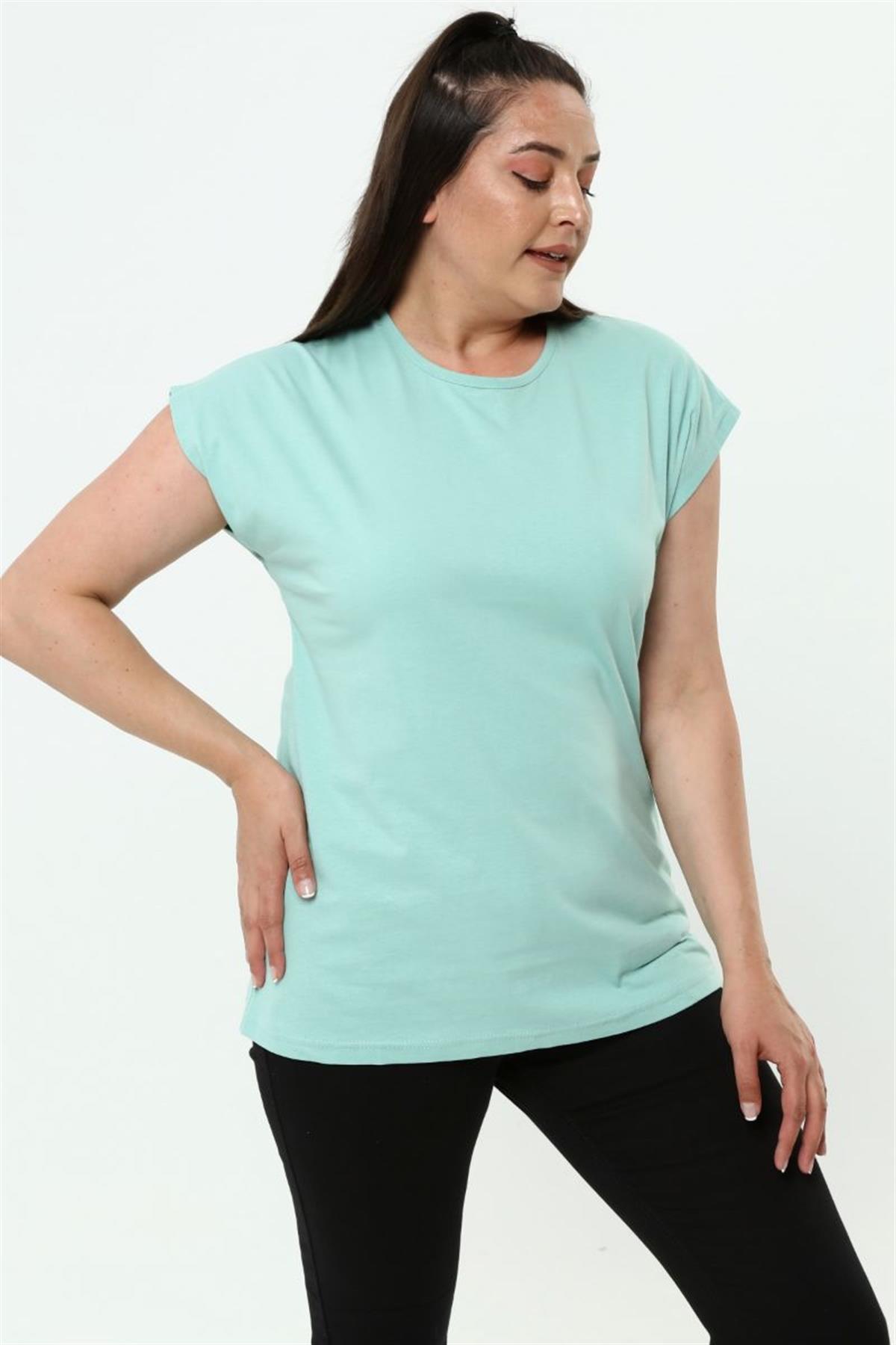 Tshirt Büyük Beden Basic Yarasa Kol T-Shirt Mint Yeşili