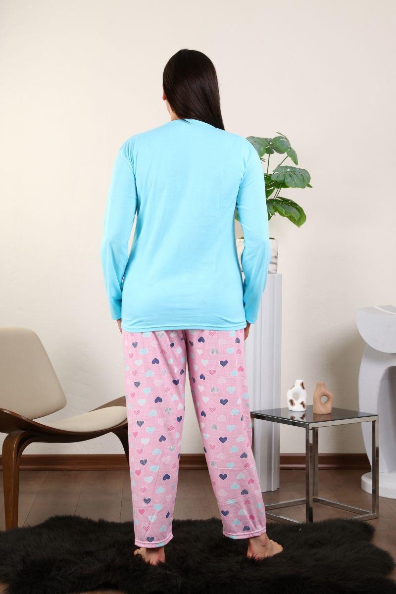 Pijama Takımı Büyük Beden Baskılı Pamuklu Pijama Takımı Mavi