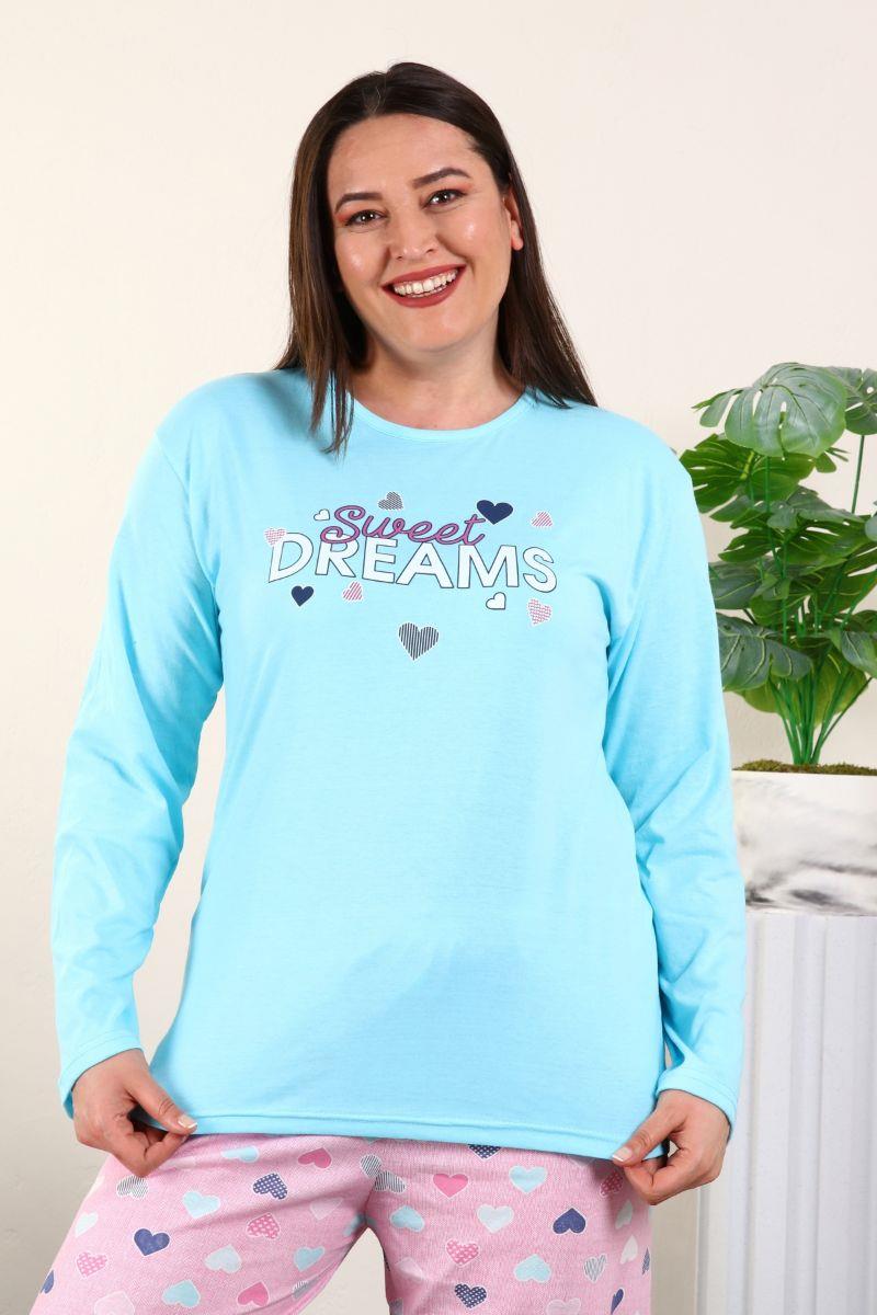 Pijama Takımı Büyük Beden Baskılı Pamuklu Pijama Takımı Mavi