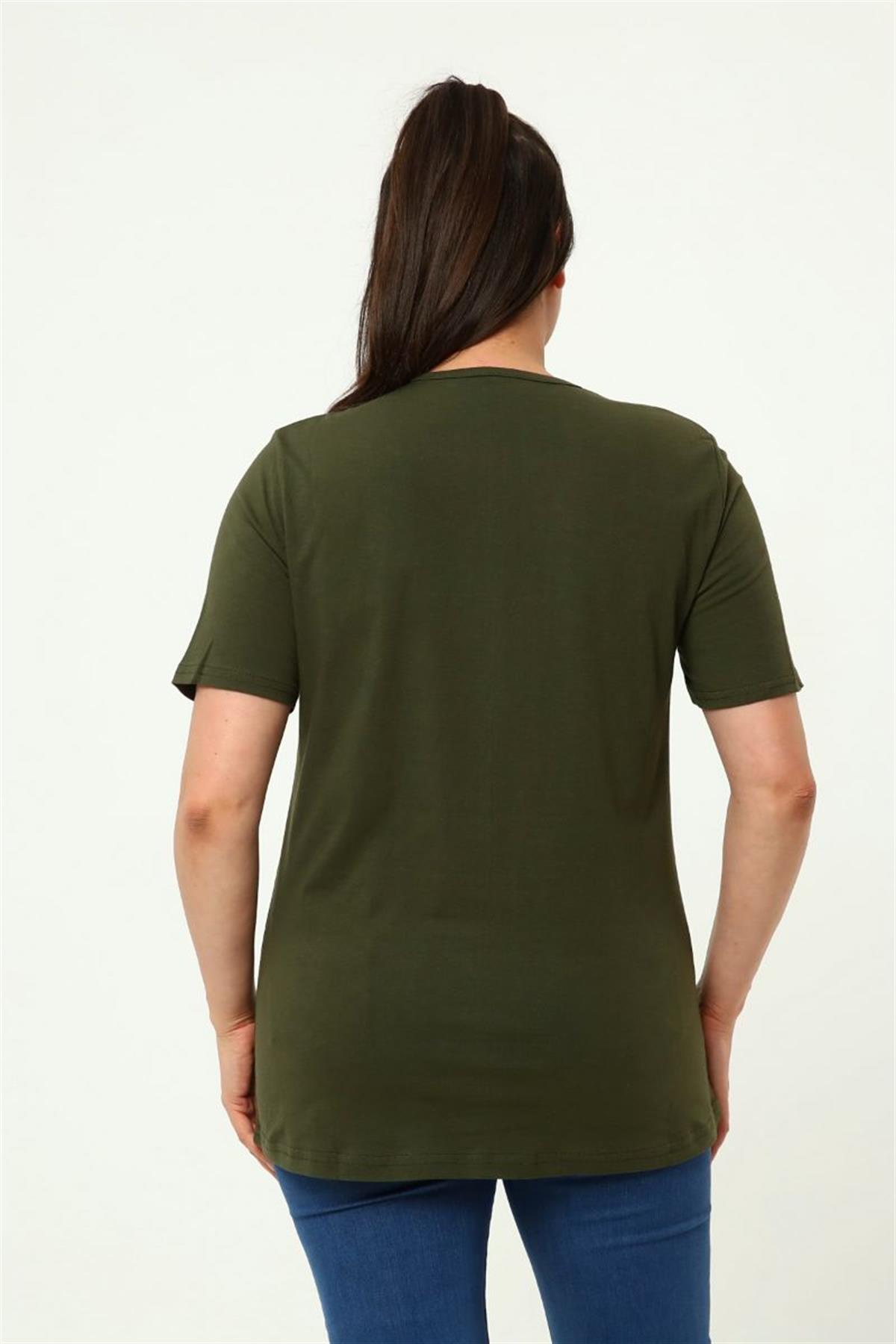 Tshirt Büyük Beden Bisiklet Baskılı T-Shirt Haki