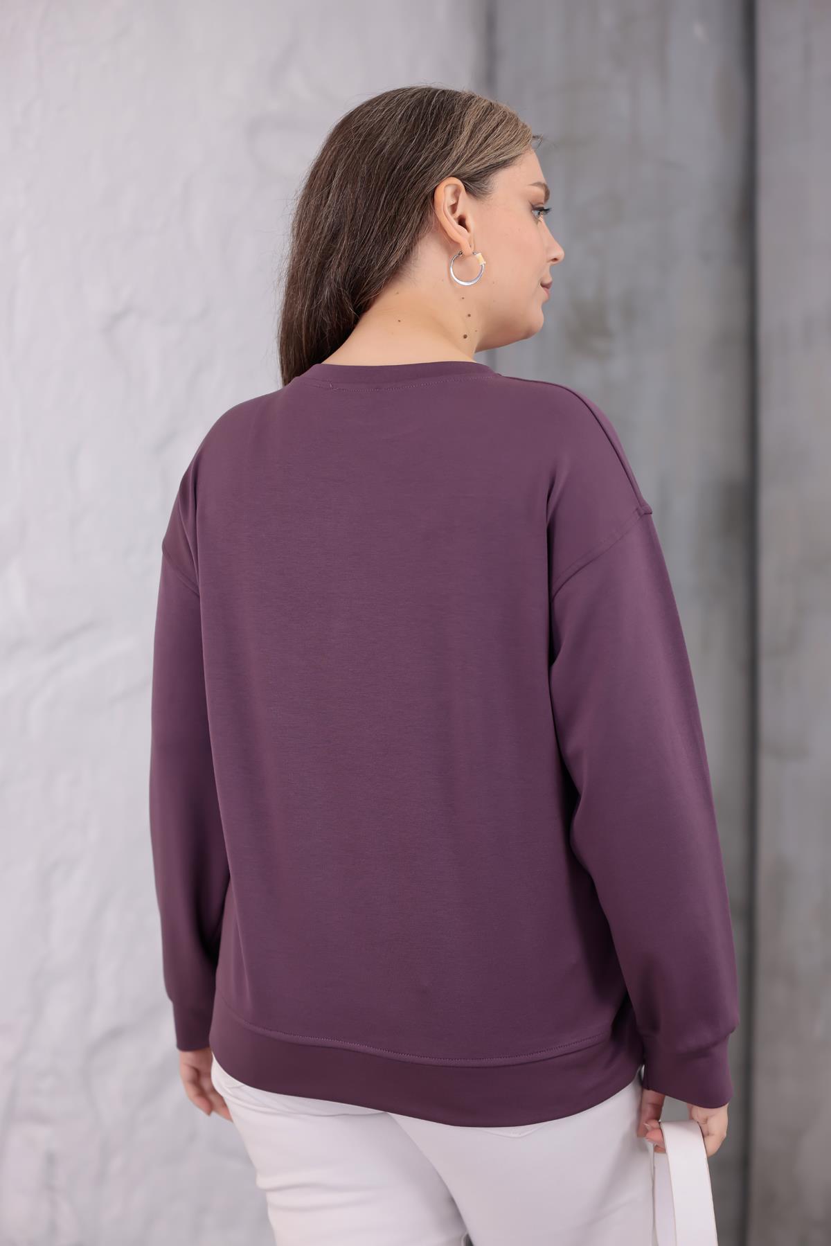 Sweatshirt Büyük Beden Bisiklet Yaka Basıc Sweatshirt