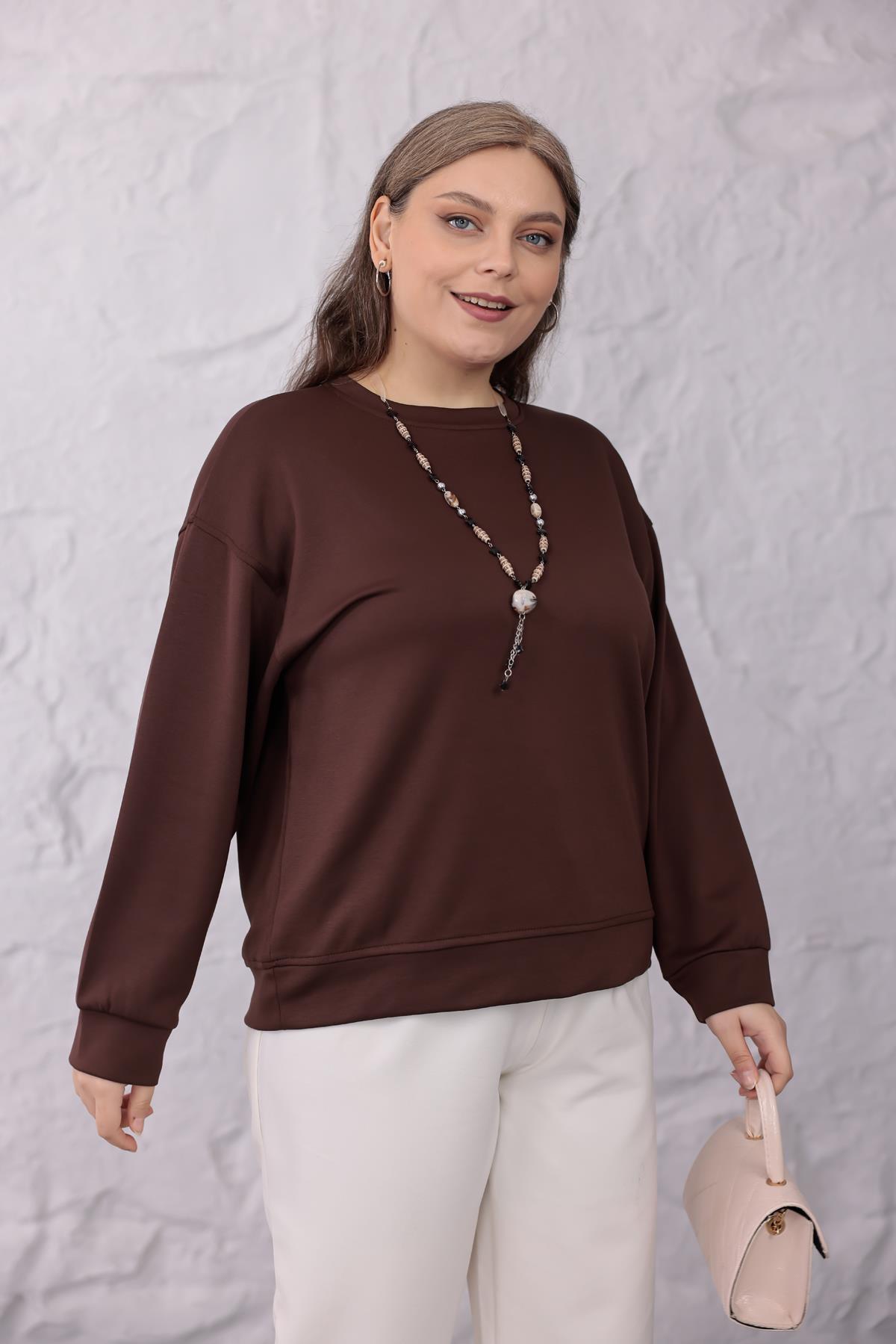 Sweatshirt Büyük Beden Bisiklet Yaka Basıc Sweatshirt