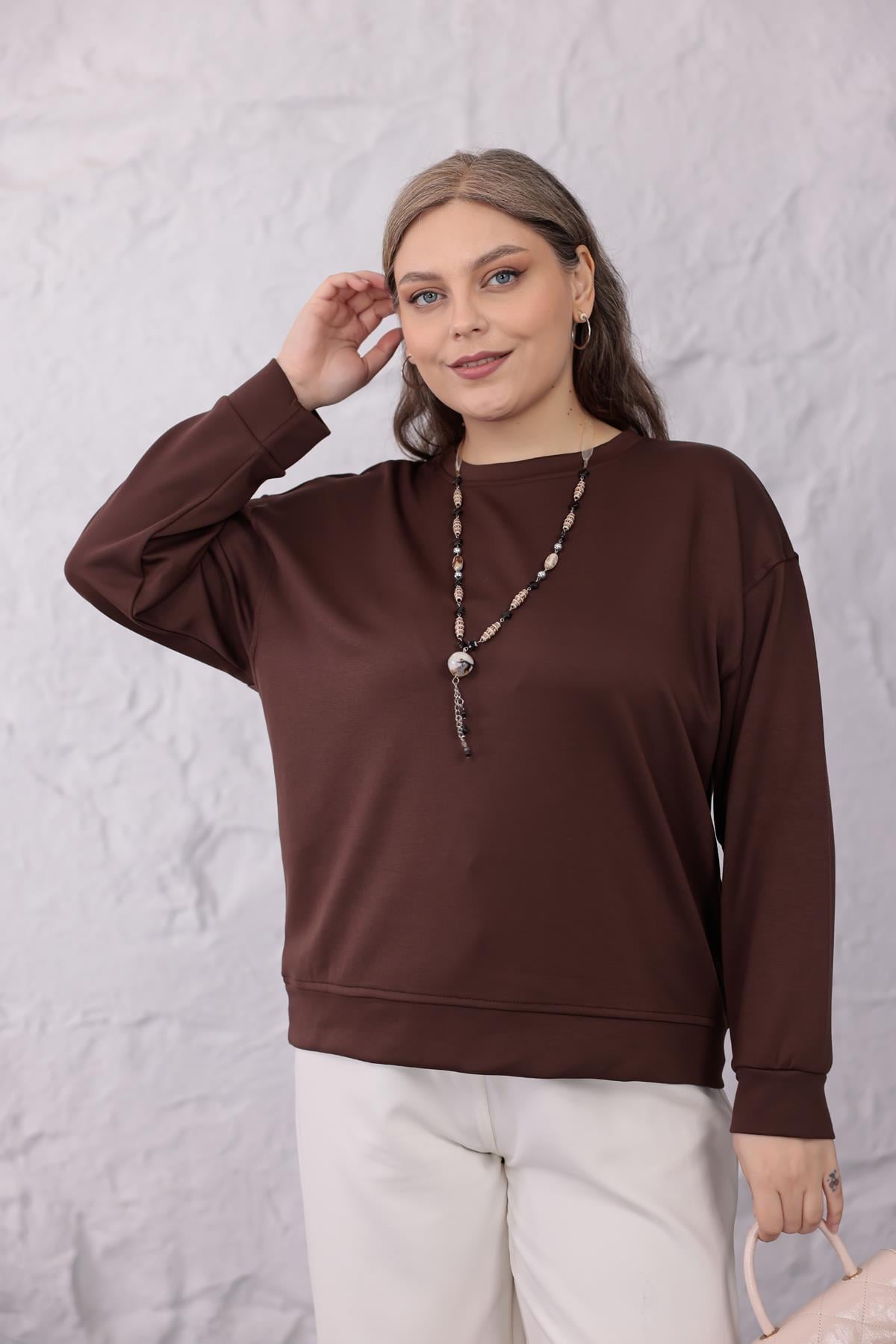 Sweatshirt Büyük Beden Bisiklet Yaka Basıc Sweatshirt