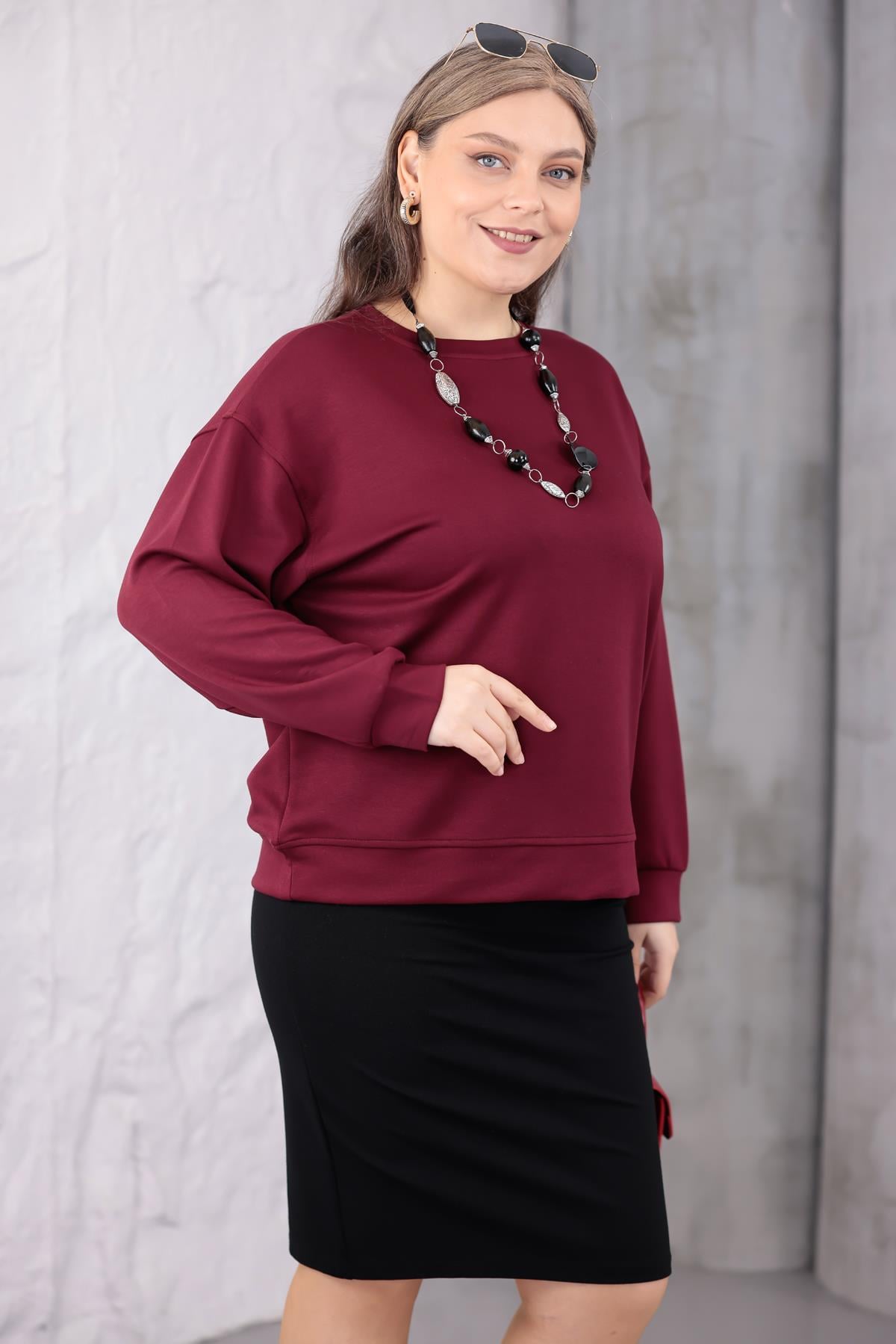 Sweatshirt Büyük Beden Bisiklet Yaka Basıc Sweatshirt