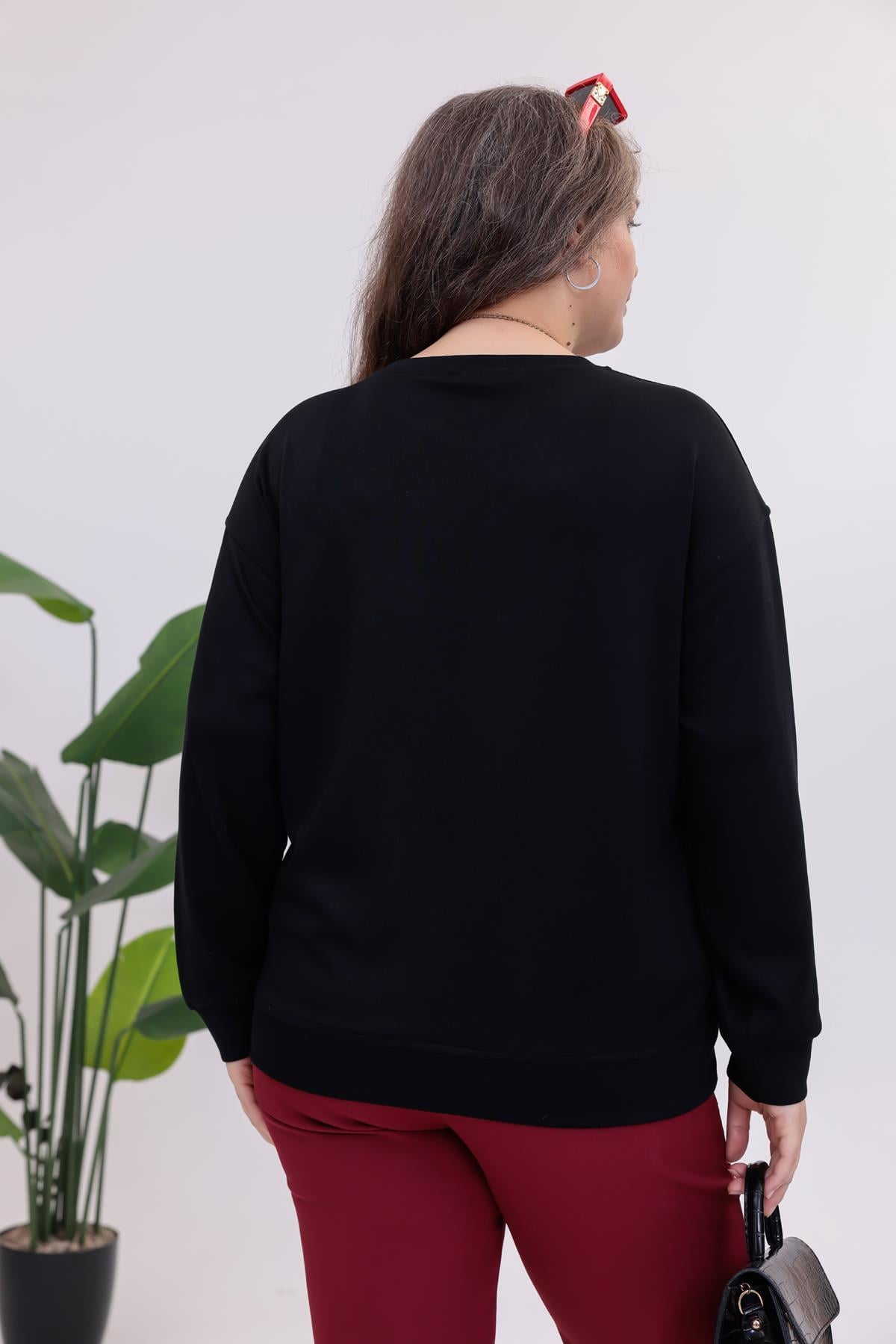 Sweatshirt Büyük Beden Bisiklet Yaka Basıc Sweatshirt