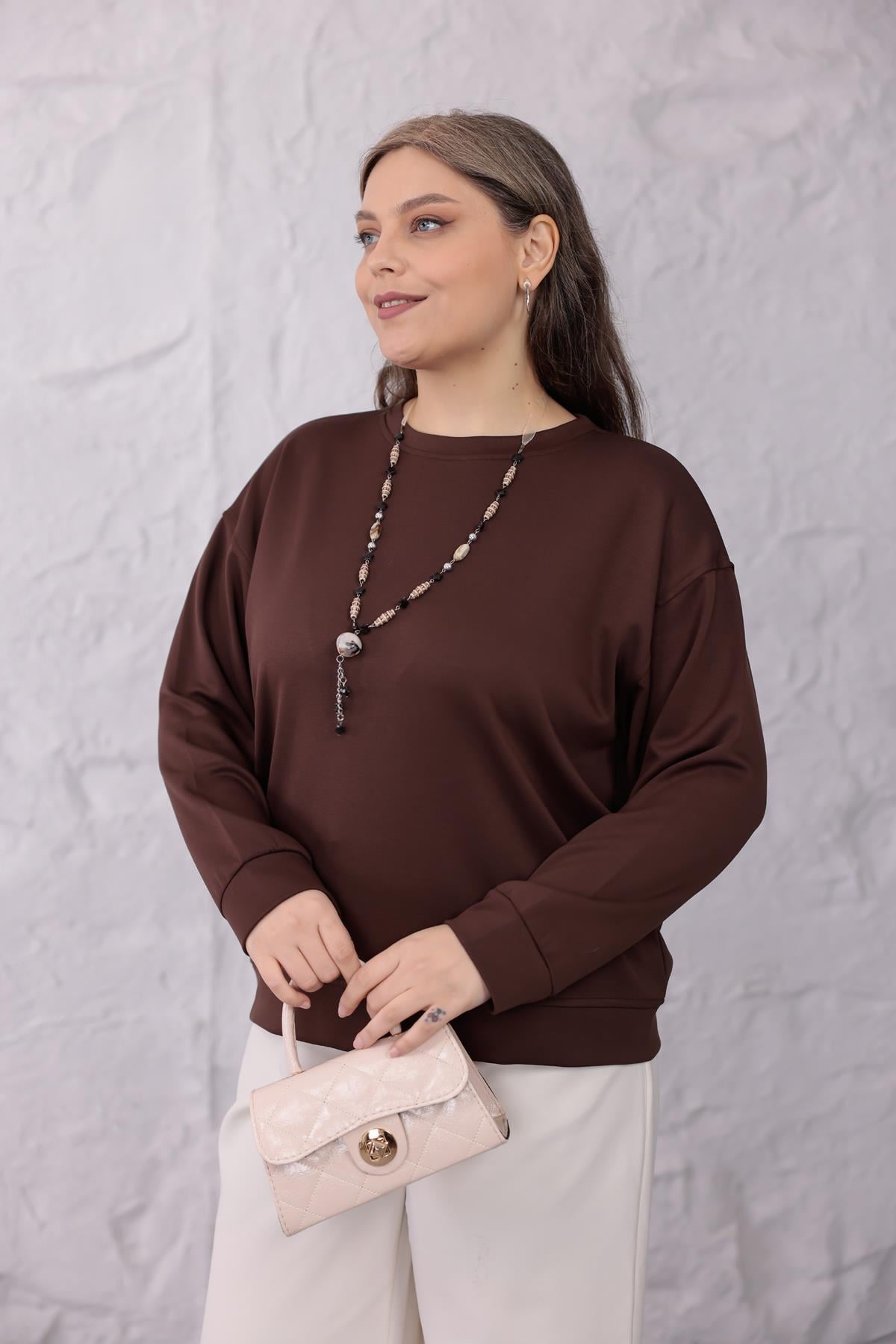 Sweatshirt Büyük Beden Bisiklet Yaka Basıc Sweatshirt
