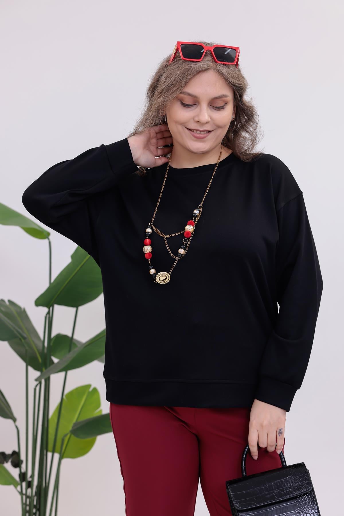 Sweatshirt Büyük Beden Bisiklet Yaka Basıc Sweatshirt