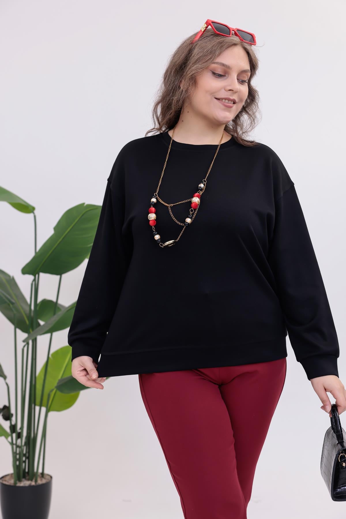 Sweatshirt Büyük Beden Bisiklet Yaka Basıc Sweatshirt