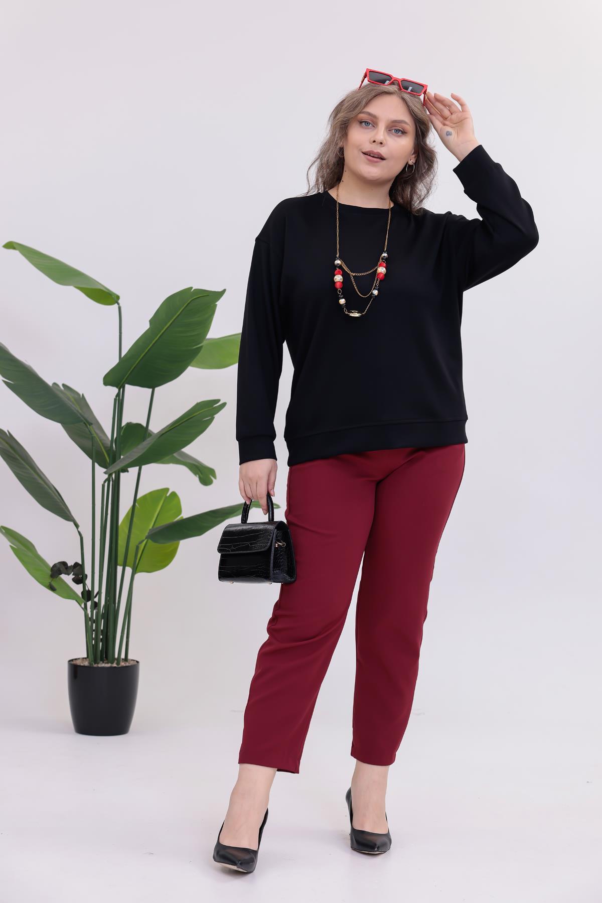 Sweatshirt Büyük Beden Bisiklet Yaka Basıc Sweatshirt