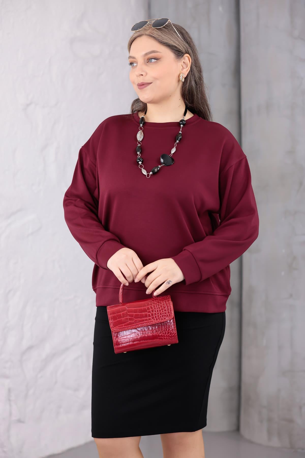Sweatshirt Büyük Beden Bisiklet Yaka Basıc Sweatshirt