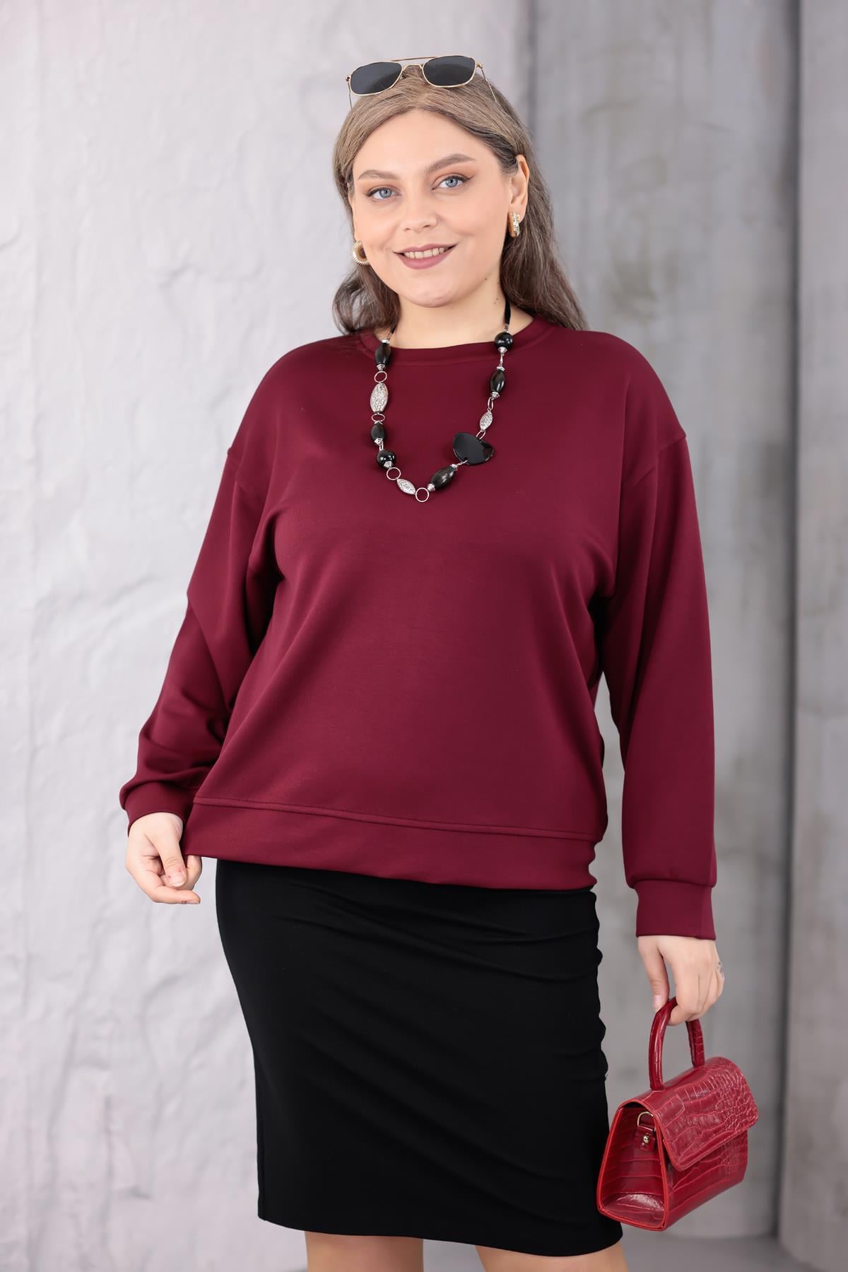 Sweatshirt Büyük Beden Bisiklet Yaka Basıc Sweatshirt