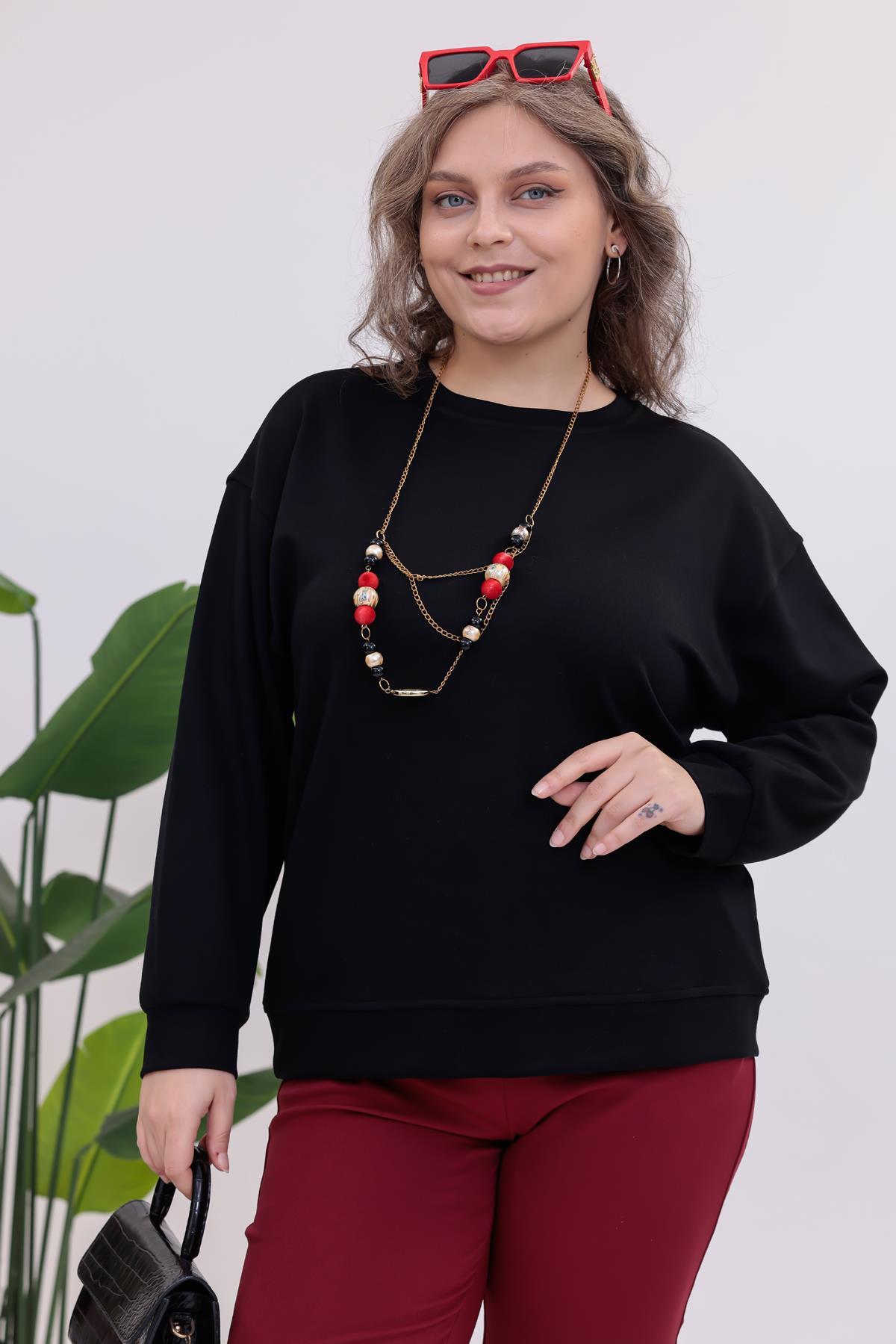 Sweatshirt Büyük Beden Bisiklet Yaka Basıc Sweatshirt