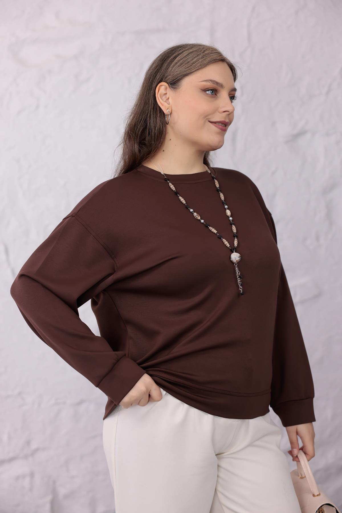 Sweatshirt Büyük Beden Bisiklet Yaka Basıc Sweatshirt