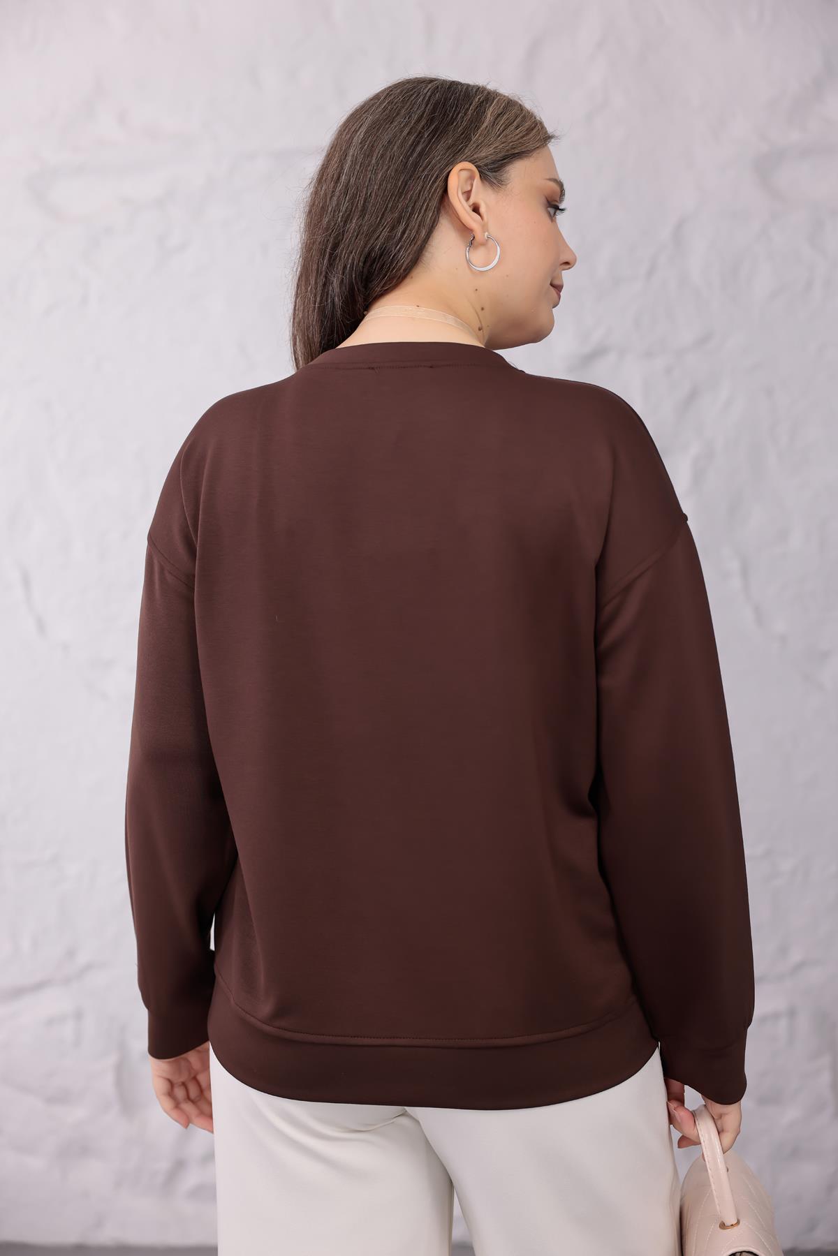 Sweatshirt Büyük Beden Bisiklet Yaka Basıc Sweatshirt