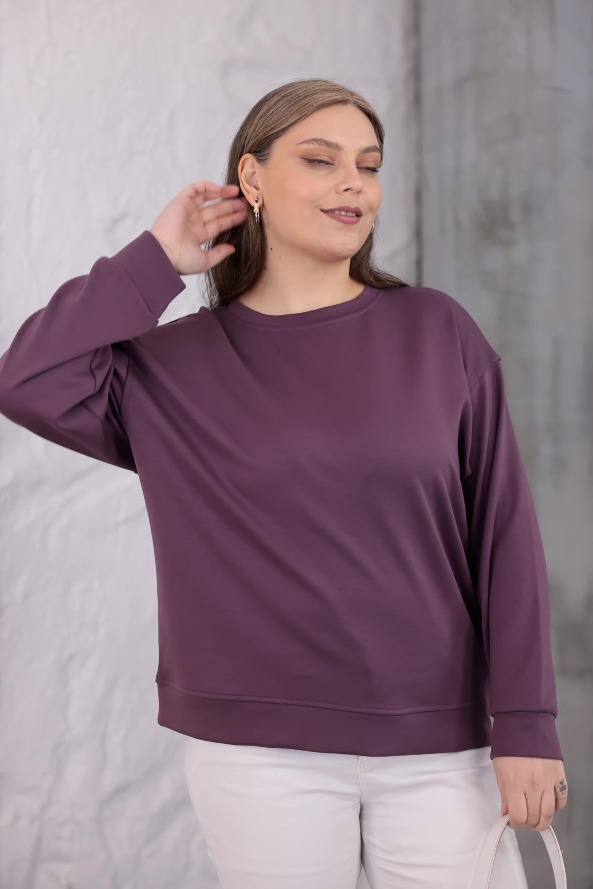 Sweatshirt Büyük Beden Bisiklet Yaka Basıc Sweatshirt