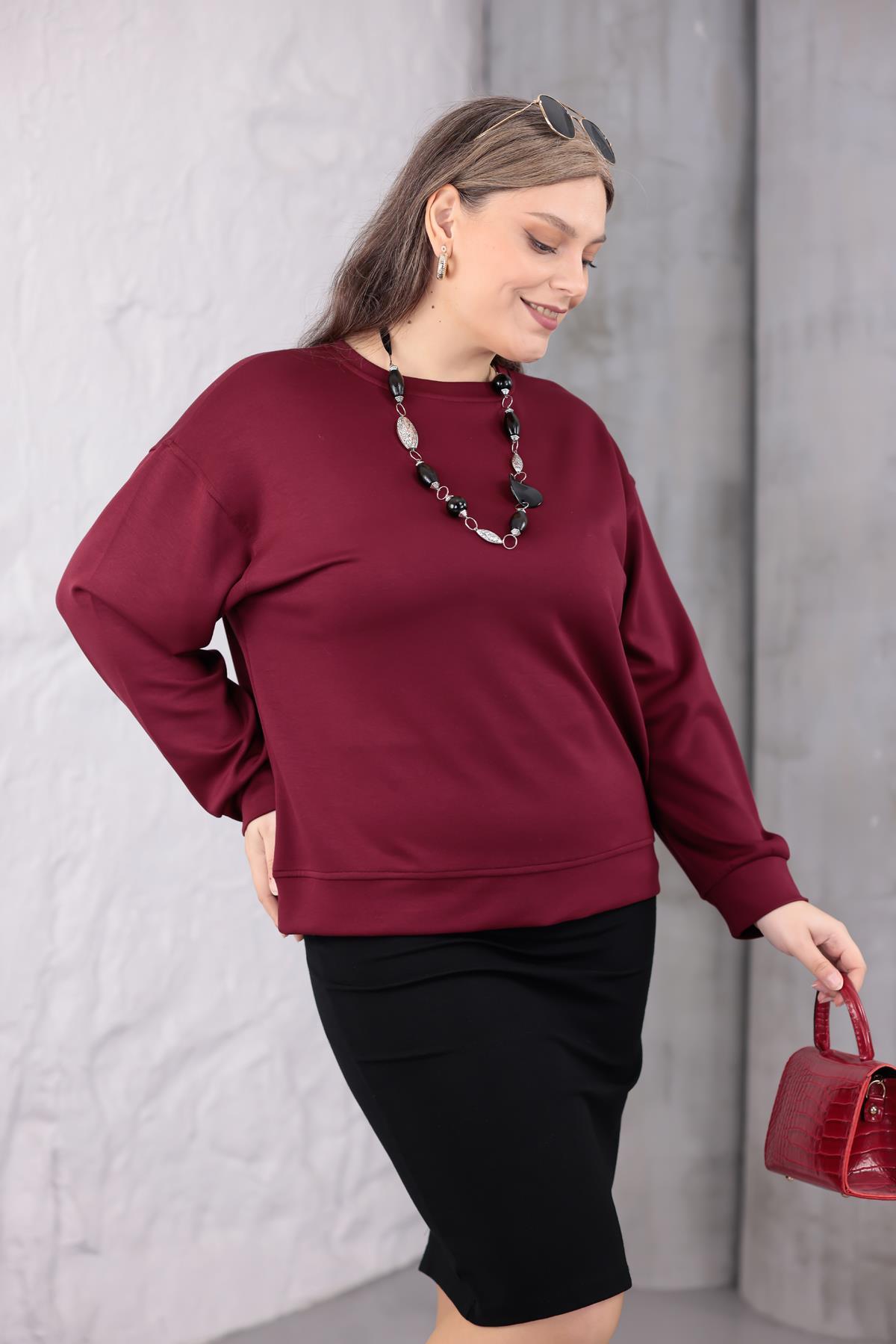 Sweatshirt Büyük Beden Bisiklet Yaka Basıc Sweatshirt