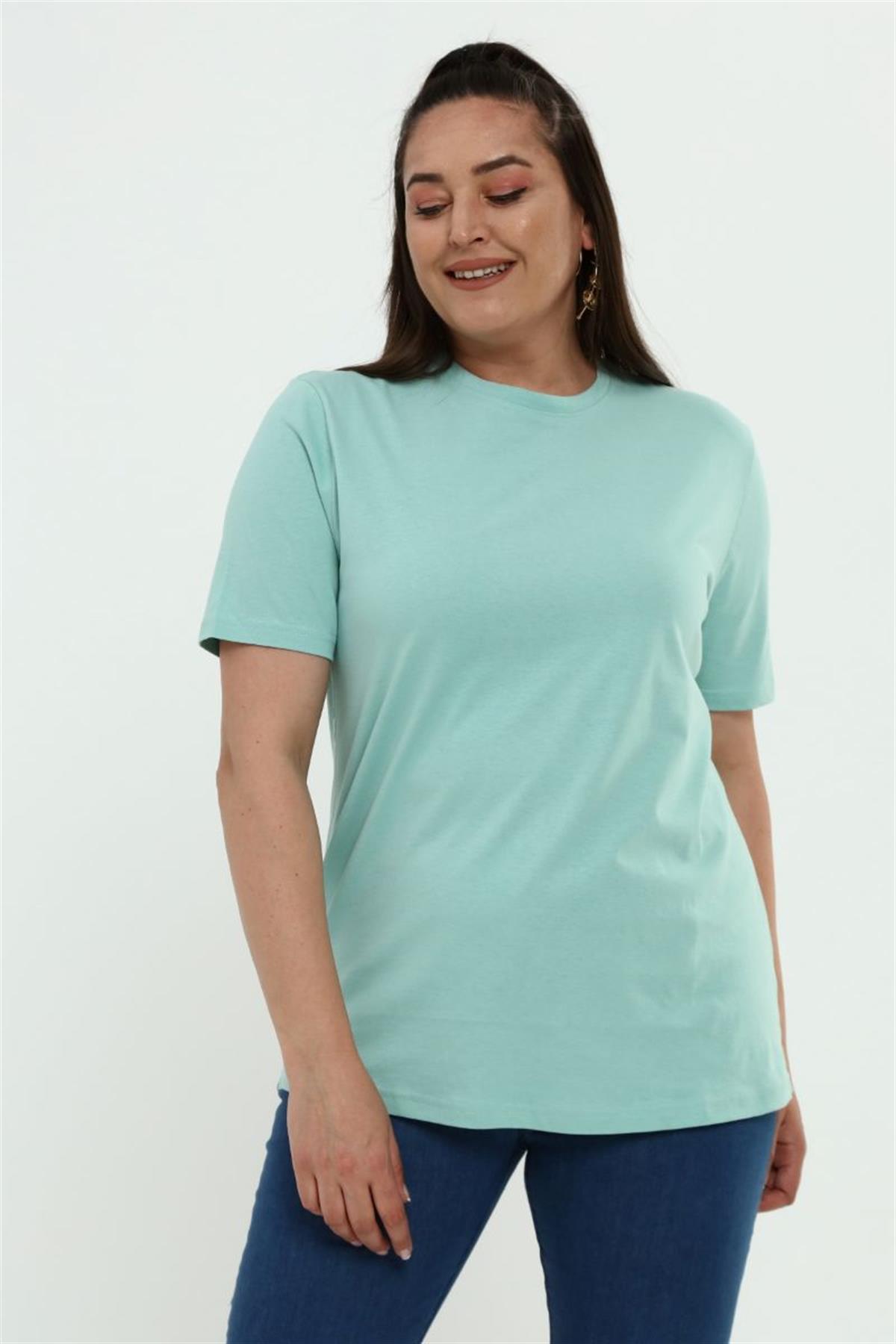 Tshirt Büyük Beden Bisiklet Yaka Basic T-Shirt Mint Yeşili