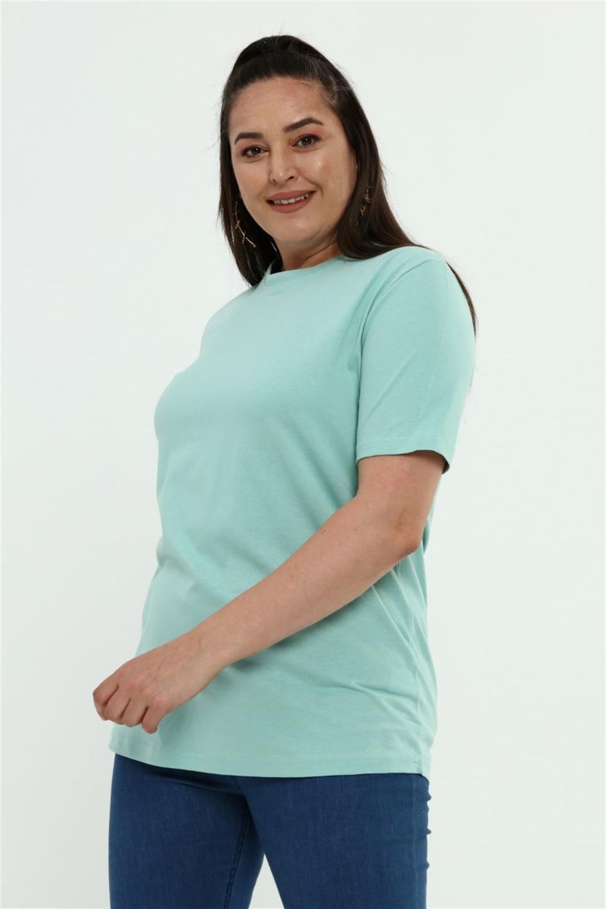 Tshirt Büyük Beden Bisiklet Yaka Basic T-Shirt Mint Yeşili