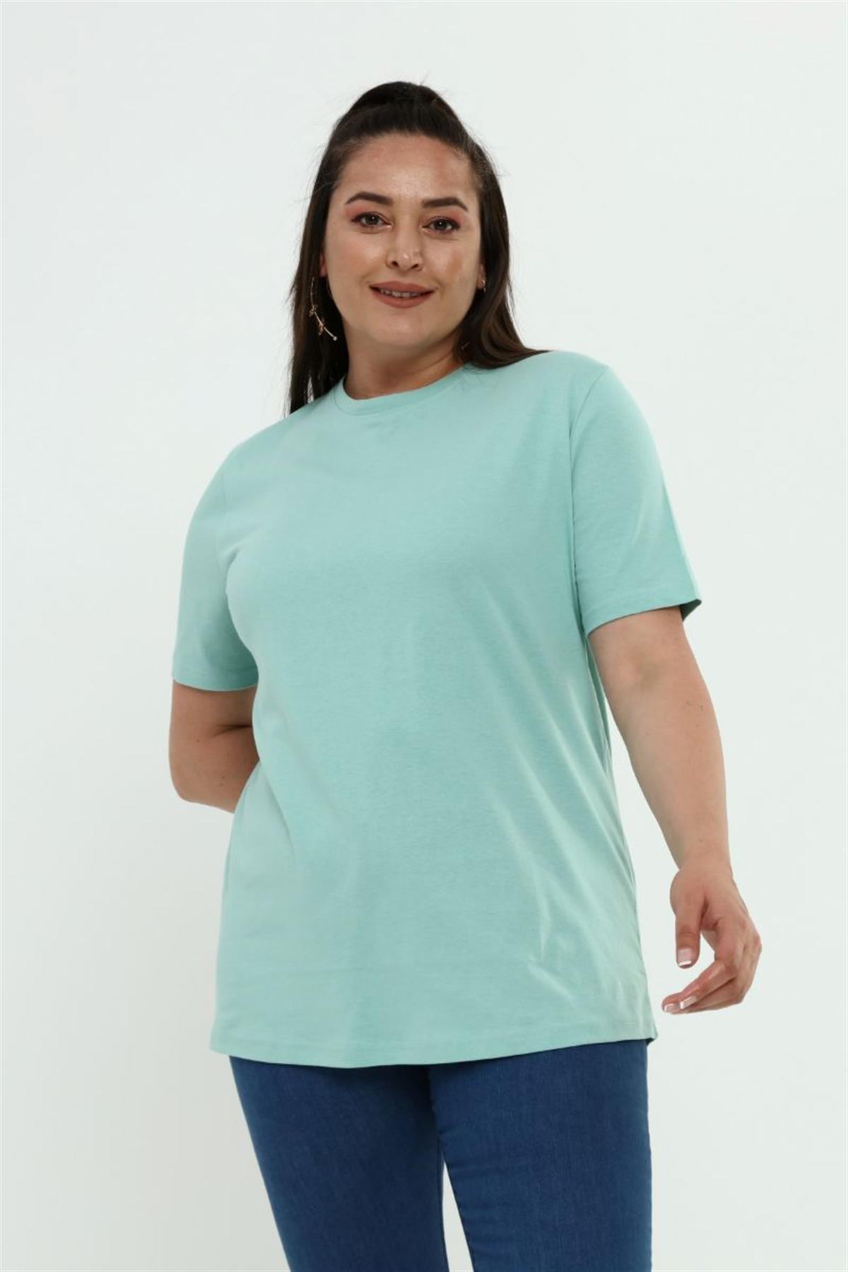 Tshirt Büyük Beden Bisiklet Yaka Basic T-Shirt Mint Yeşili