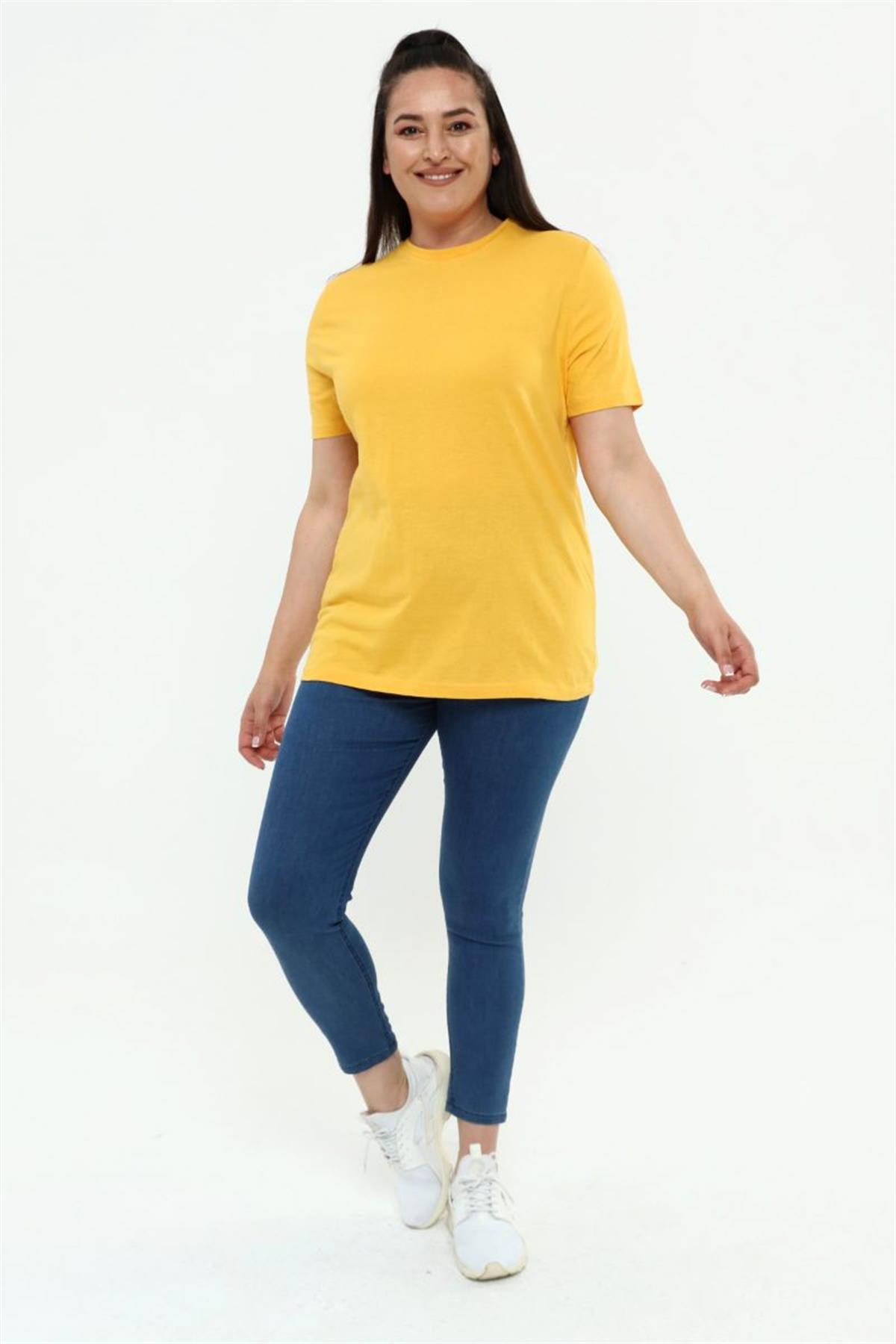 Tshirt Büyük Beden Bisiklet Yaka Basic T-Shirt Hardal