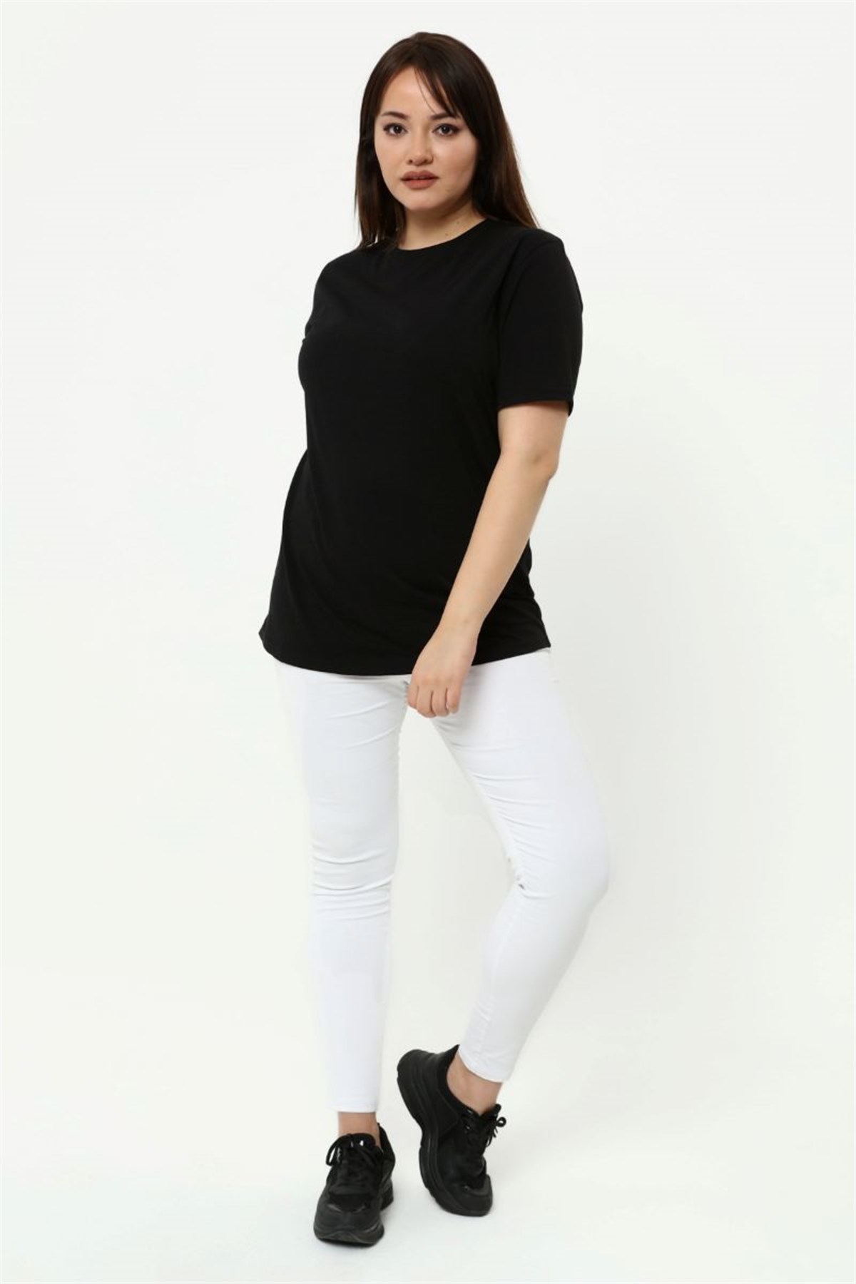 Tshirt Büyük Beden Bisiklet Yaka Basic T-Shirt Siyah