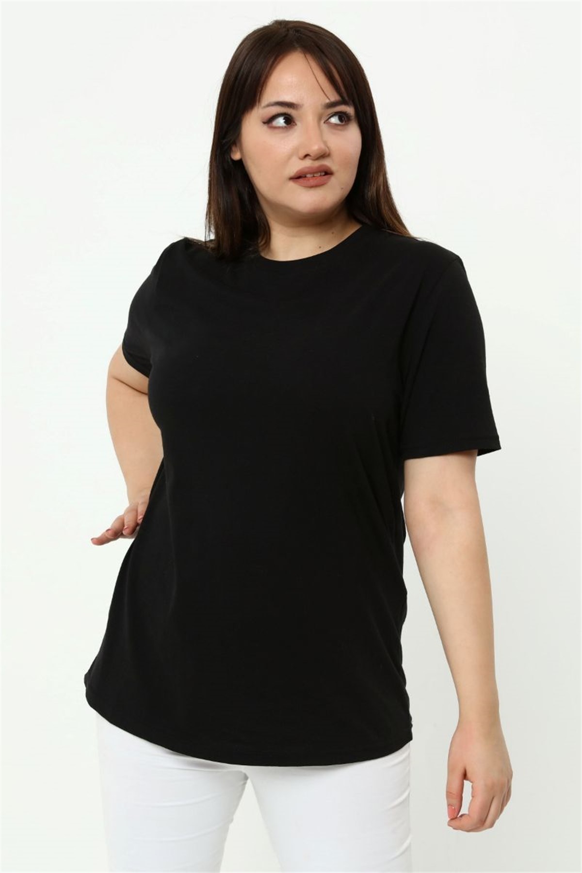 Tshirt Büyük Beden Bisiklet Yaka Basic T-Shirt Siyah