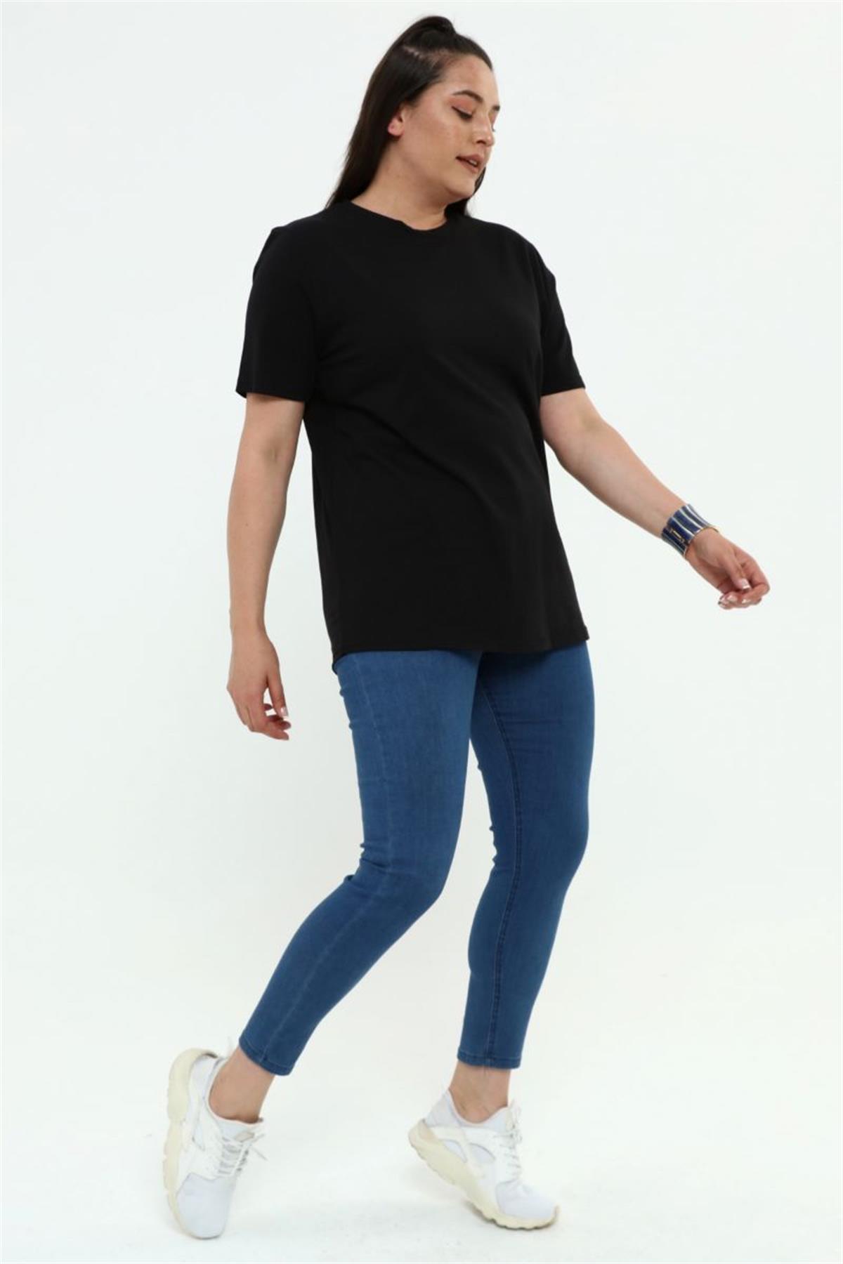 Tshirt Büyük Beden Bisiklet Yaka Basic T-Shirt Siyah