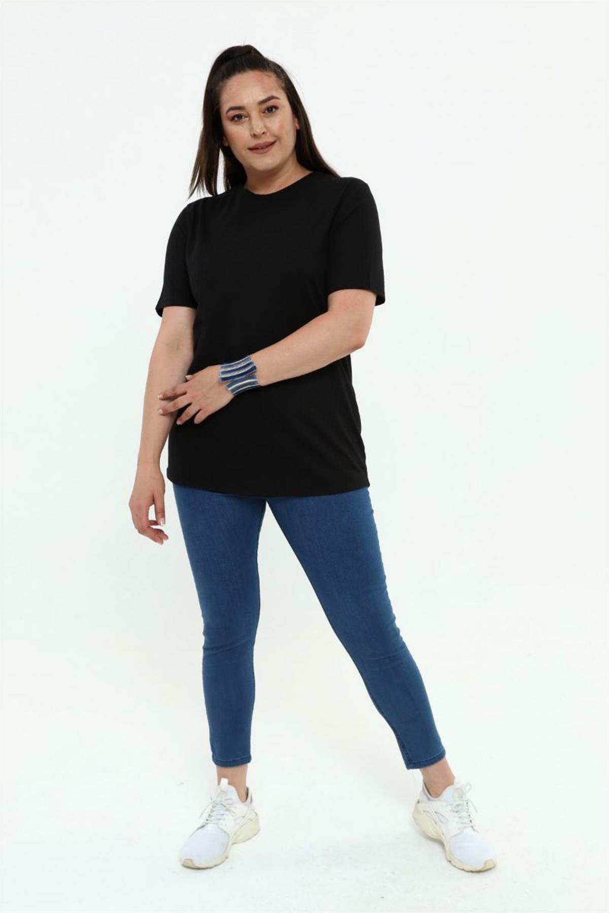 Tshirt Büyük Beden Bisiklet Yaka Basic T-Shirt Siyah