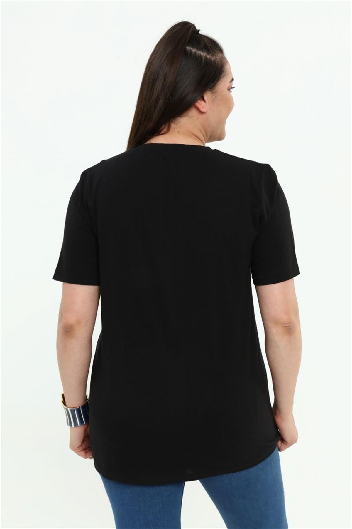 Tshirt Büyük Beden Bisiklet Yaka Basic T-Shirt Siyah