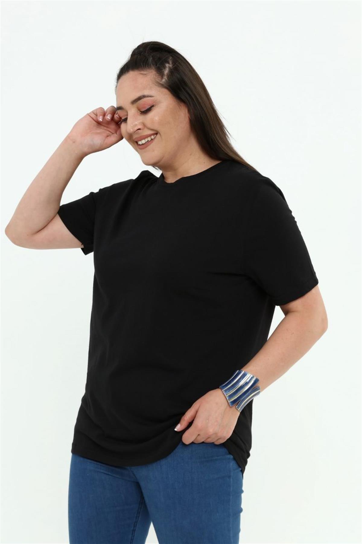 Tshirt Büyük Beden Bisiklet Yaka Basic T-Shirt Siyah